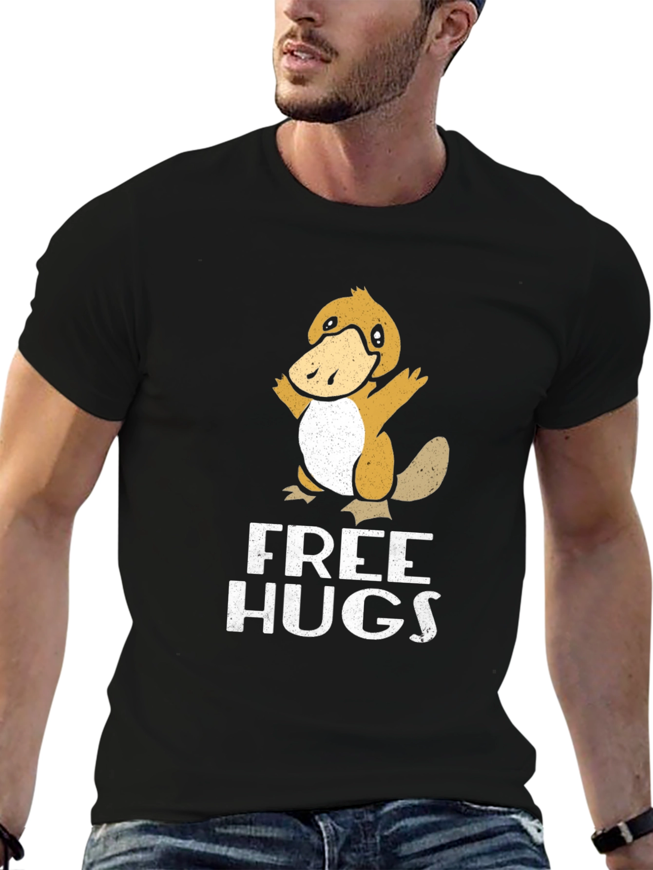 Funny Duck Free Hugs Black T-Shirt