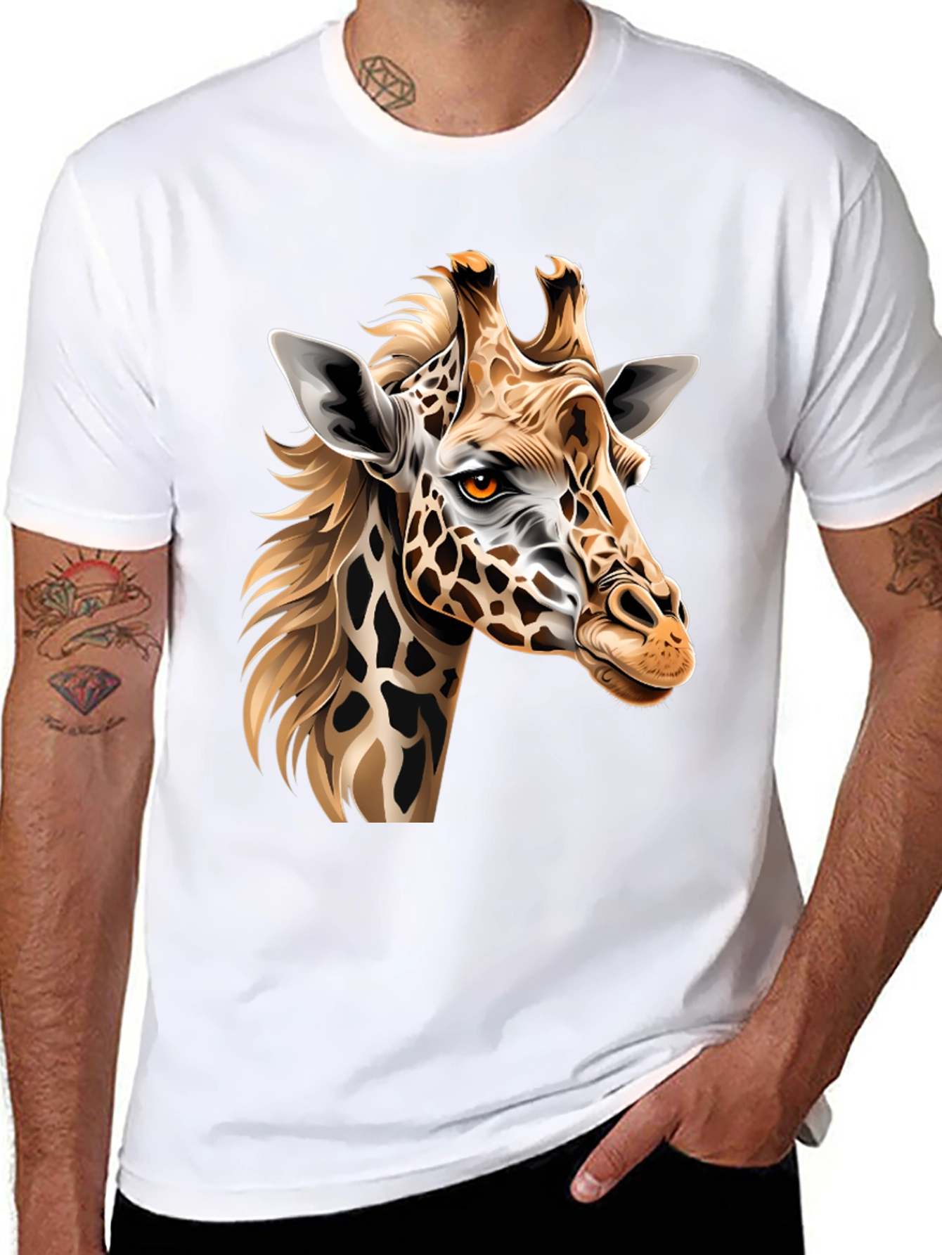 Giraffe Graphic Print Mens Black T-Shirt