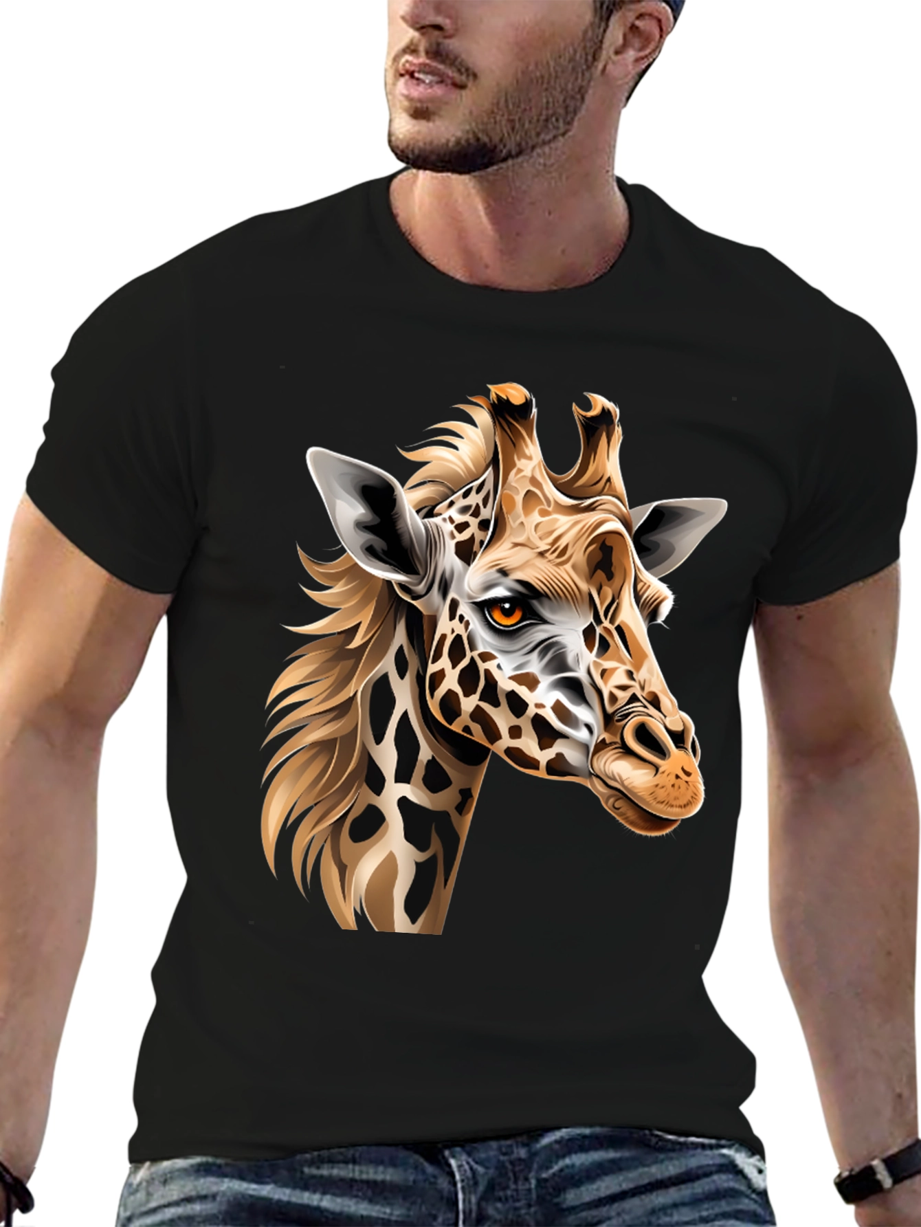Giraffe Graphic Print Mens Black T-Shirt