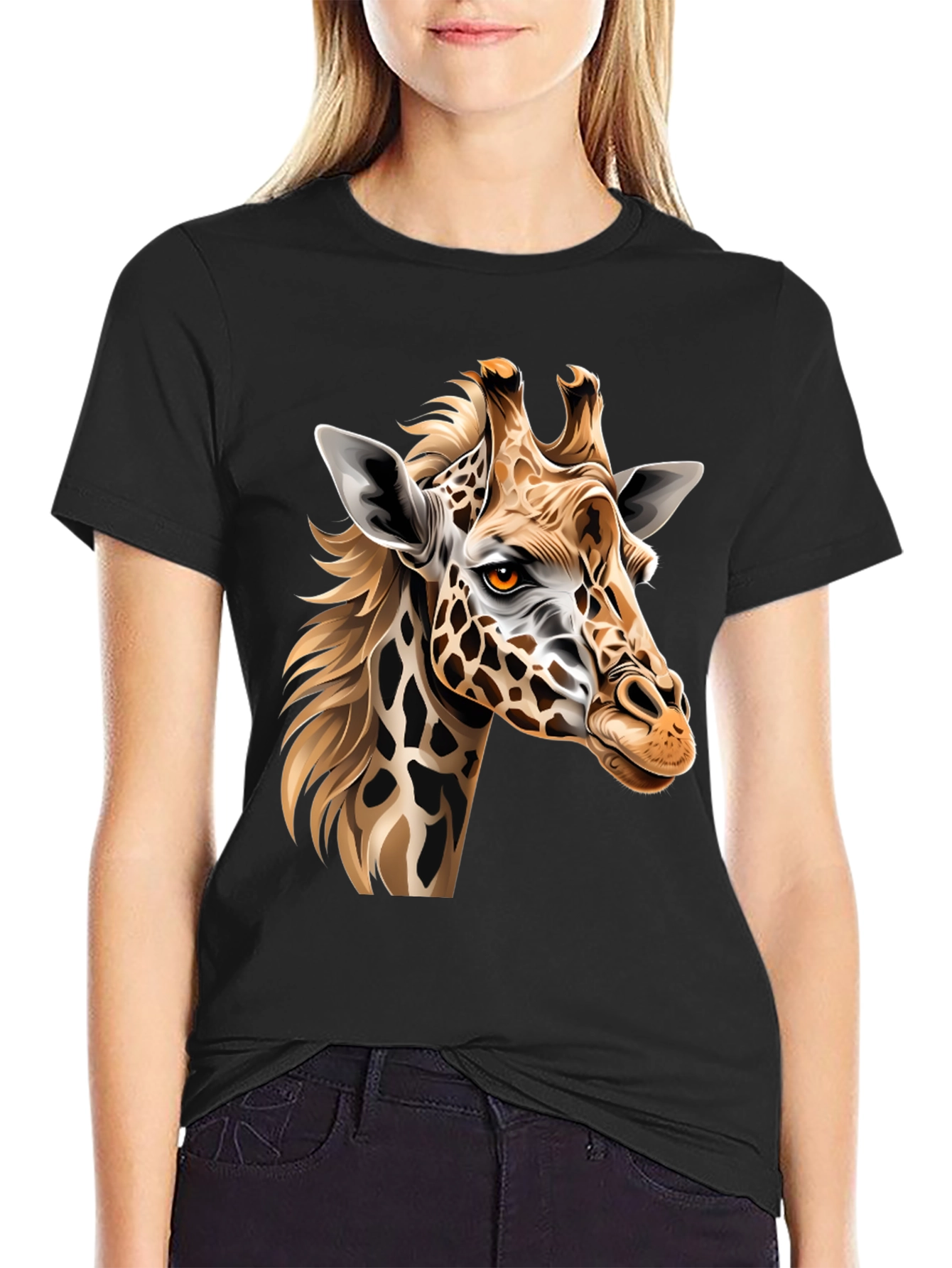 Giraffe Graphic Print Mens Black T-Shirt
