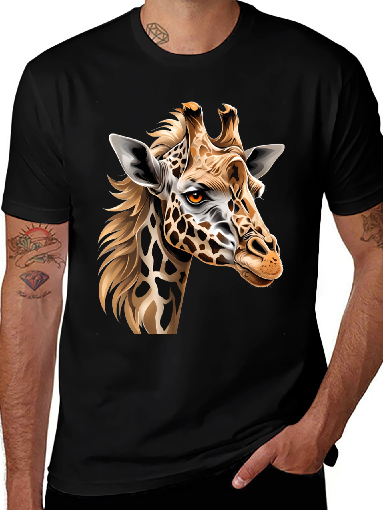 Giraffe Graphic Print Mens Black T-Shirt