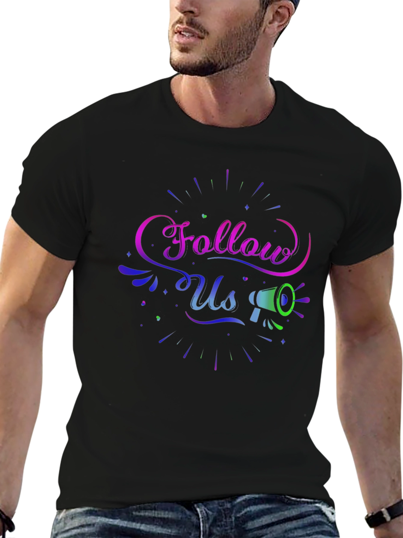 Follow Us Graphic Print Black T-Shirt