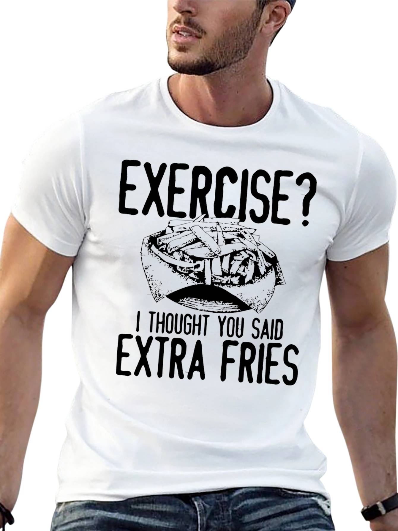 Funny Exercise Extra Fries Graphic T-Shirt