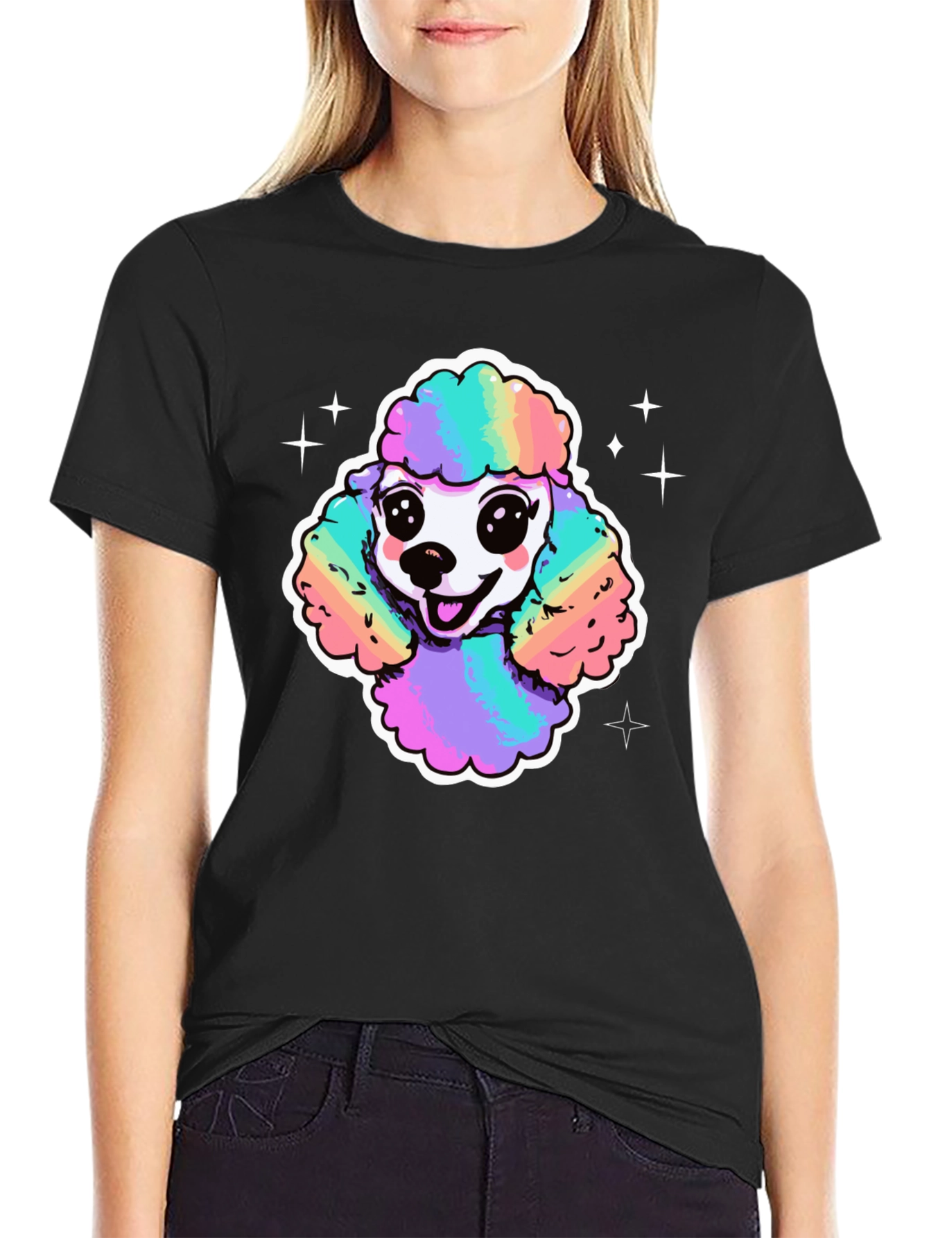Rainbow Poodle Graphic T-Shirt