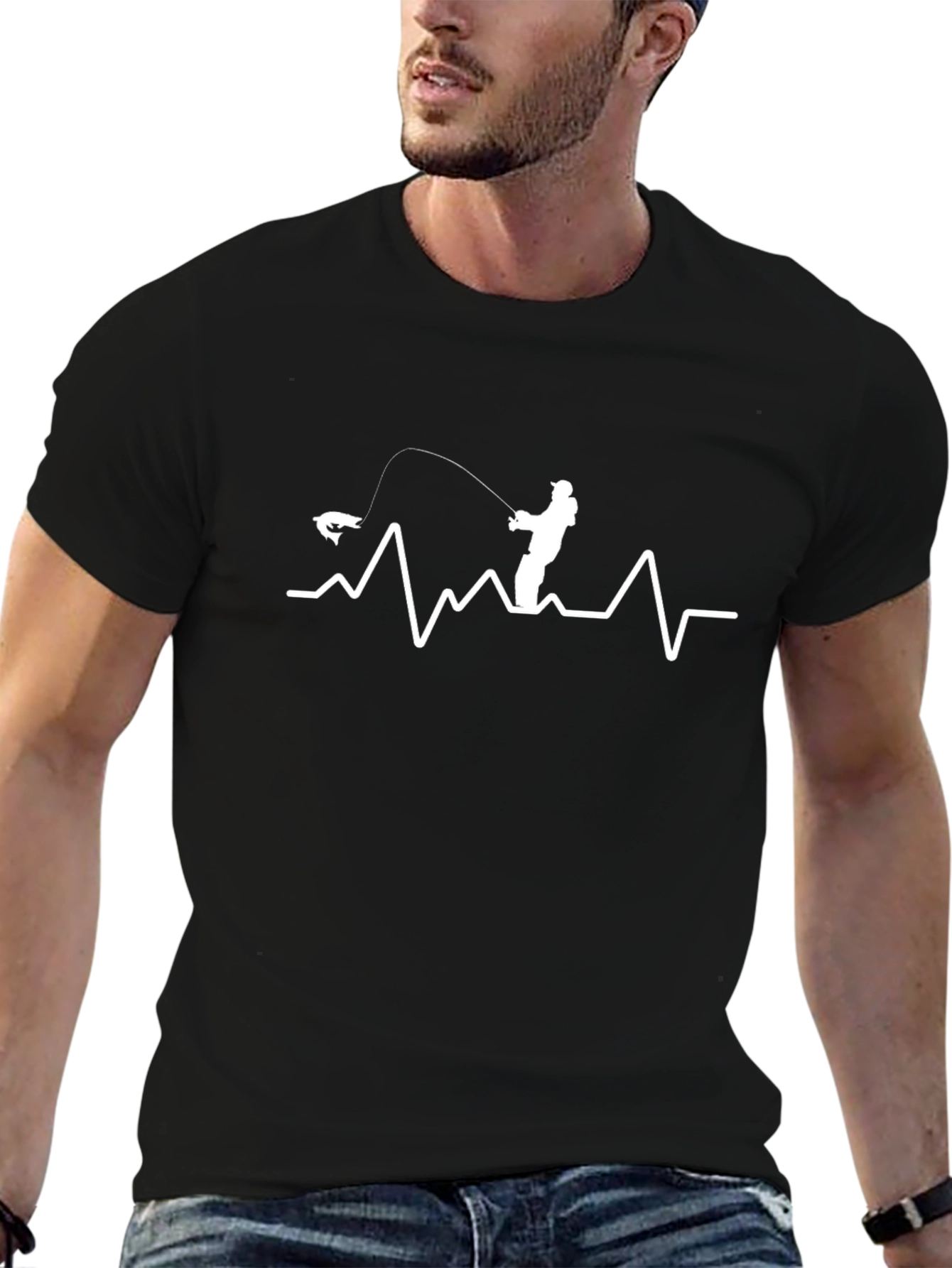 Fishing Heartbeat Graphic T-Shirt