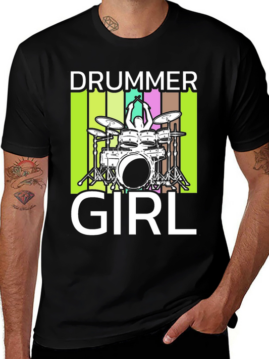 Drummer Girl Graphic Tee - Music Lovers T-Shirt