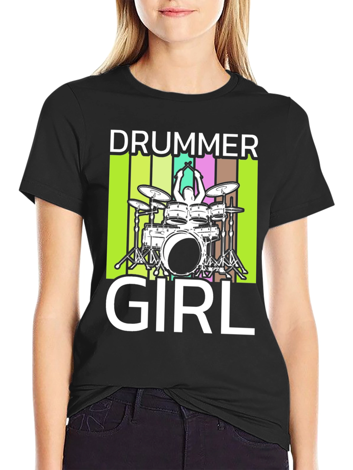 Drummer Girl Graphic Tee - Music Lovers T-Shirt