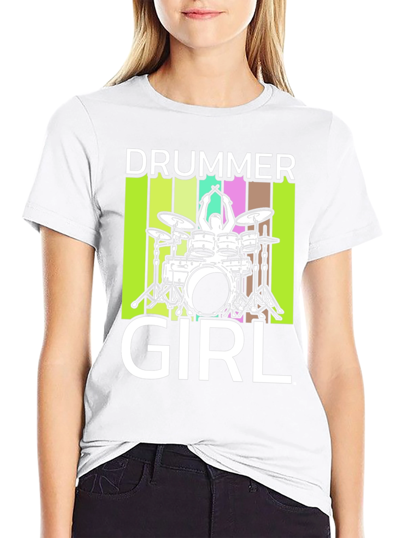 Drummer Girl Graphic Tee - Music Lovers T-Shirt