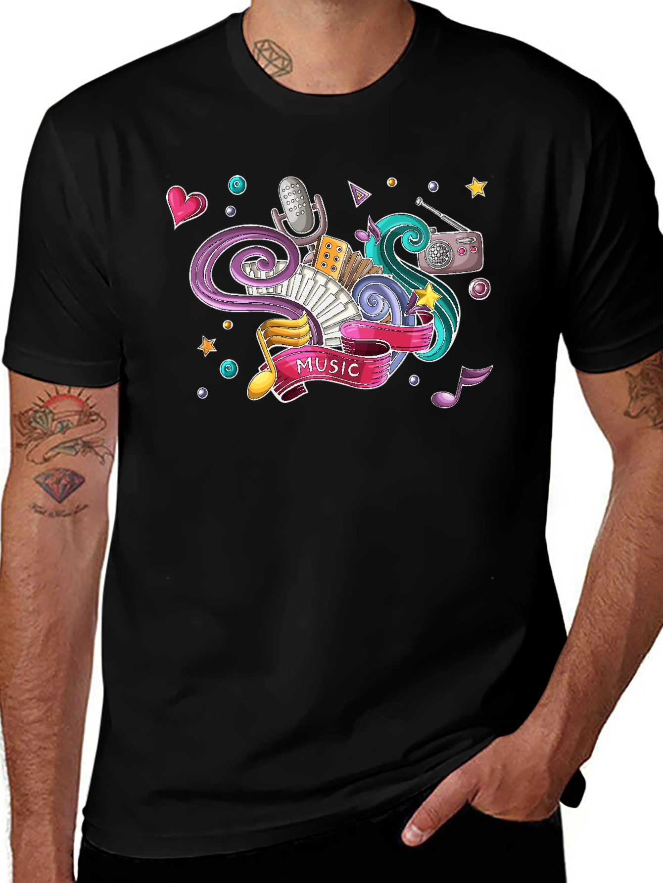 Music Lover Graphic Tee - Black Cotton T-Shirt