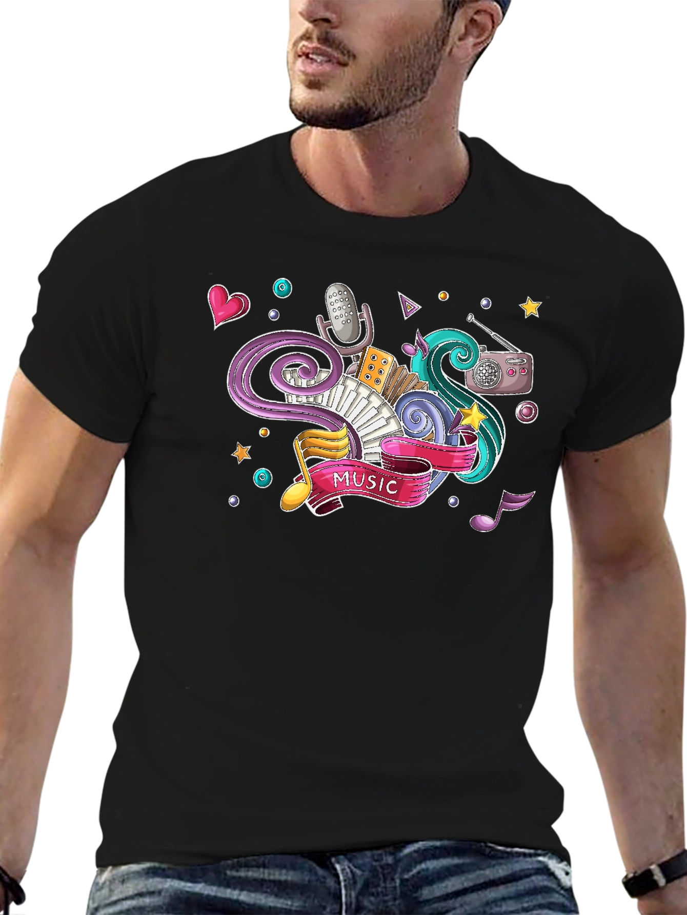 Music Lover Graphic Tee - Black Cotton T-Shirt