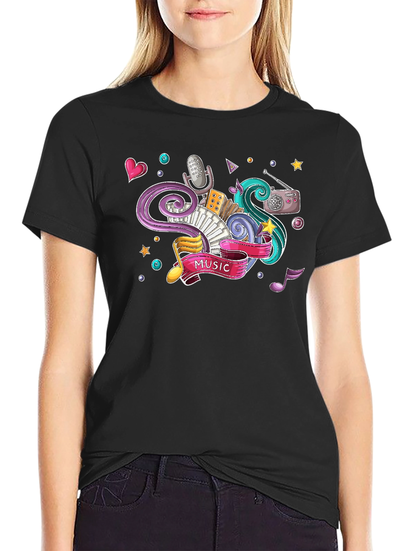 Music Lover Graphic Tee - Black Cotton T-Shirt