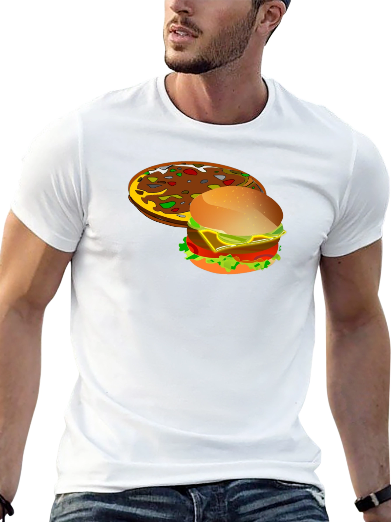 Pizza & Burger Graphic T-Shirt - Novelty Food Tee