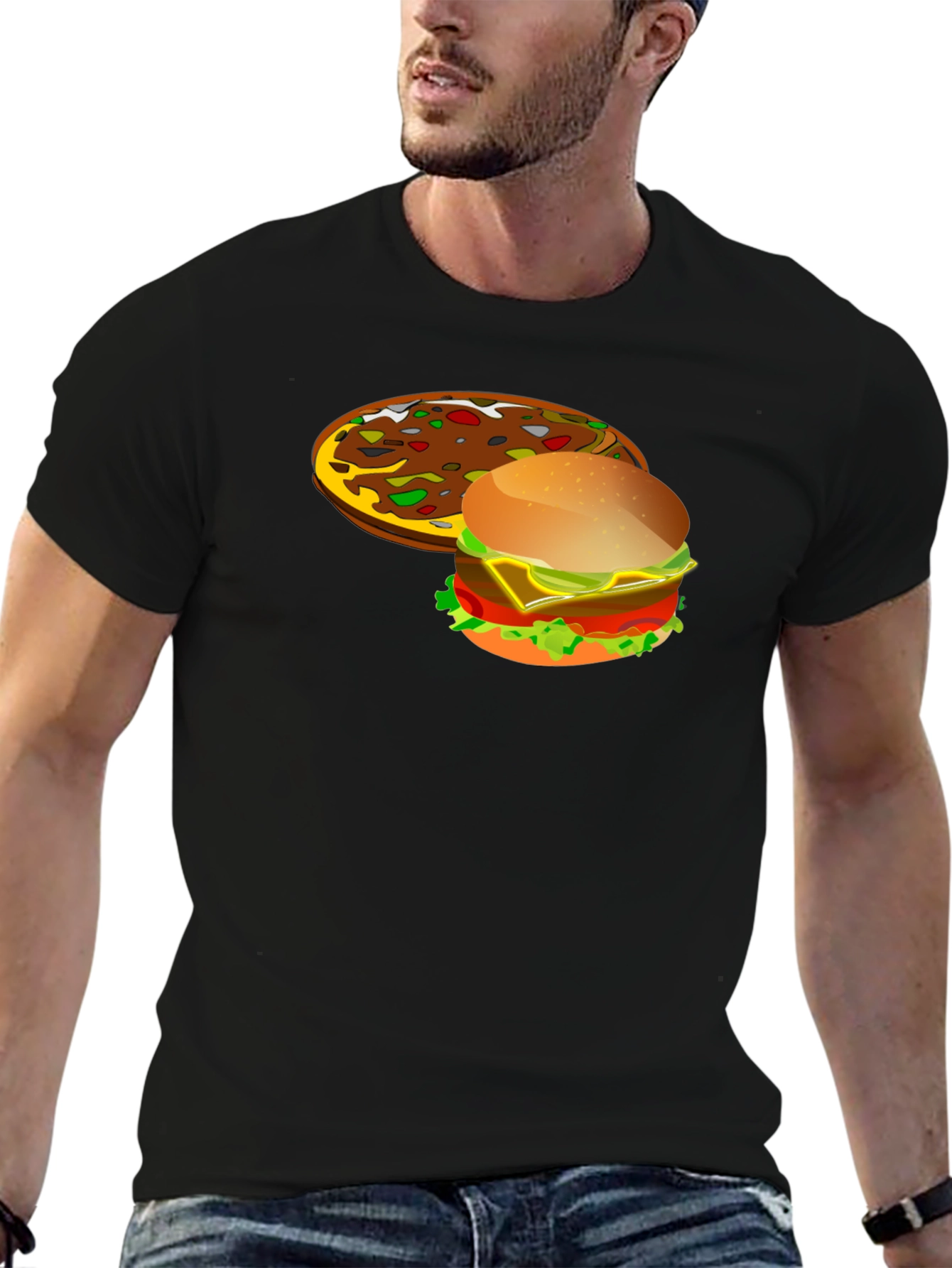 Pizza & Burger Graphic T-Shirt - Novelty Food Tee