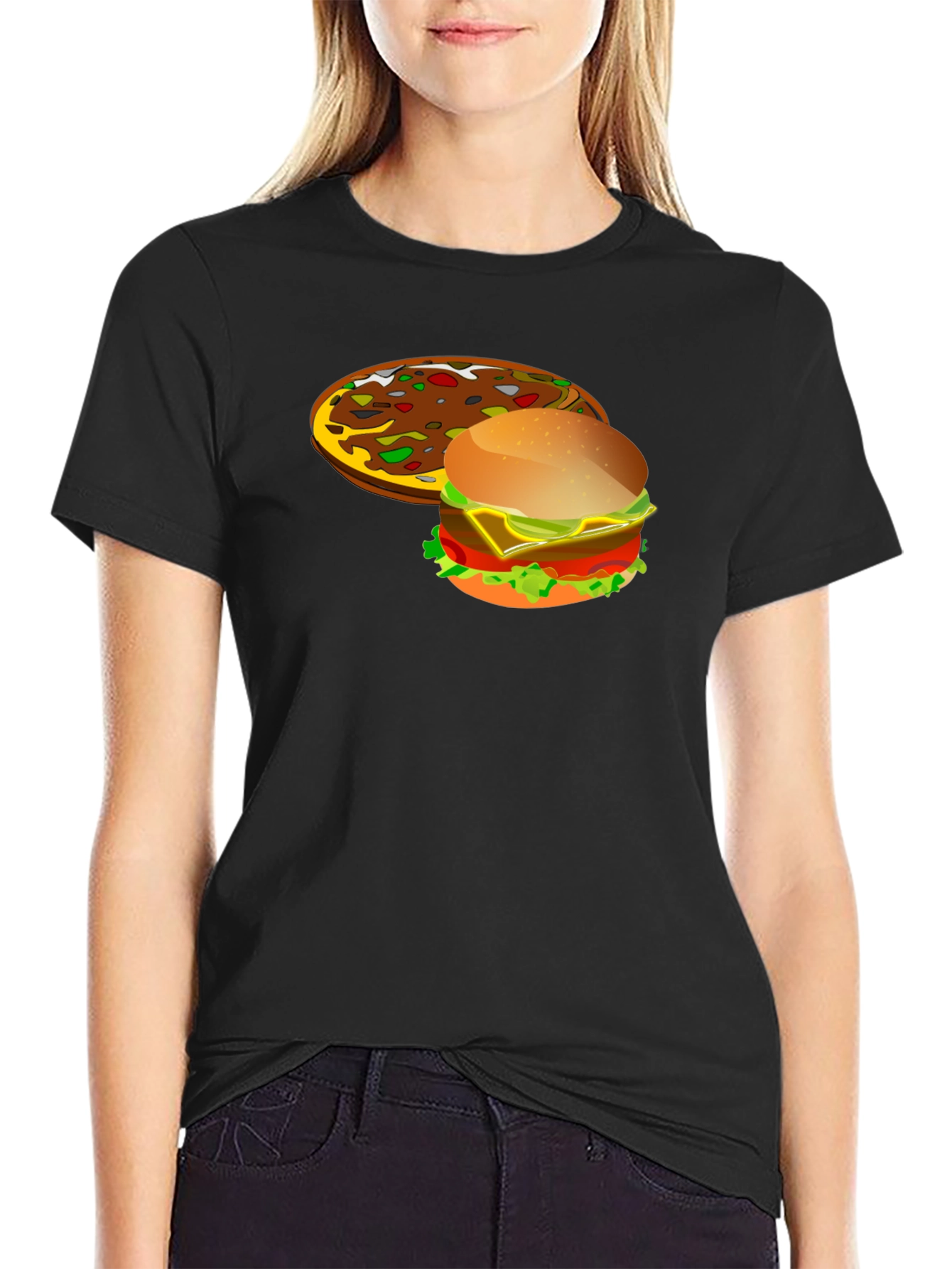Pizza & Burger Graphic T-Shirt - Novelty Food Tee