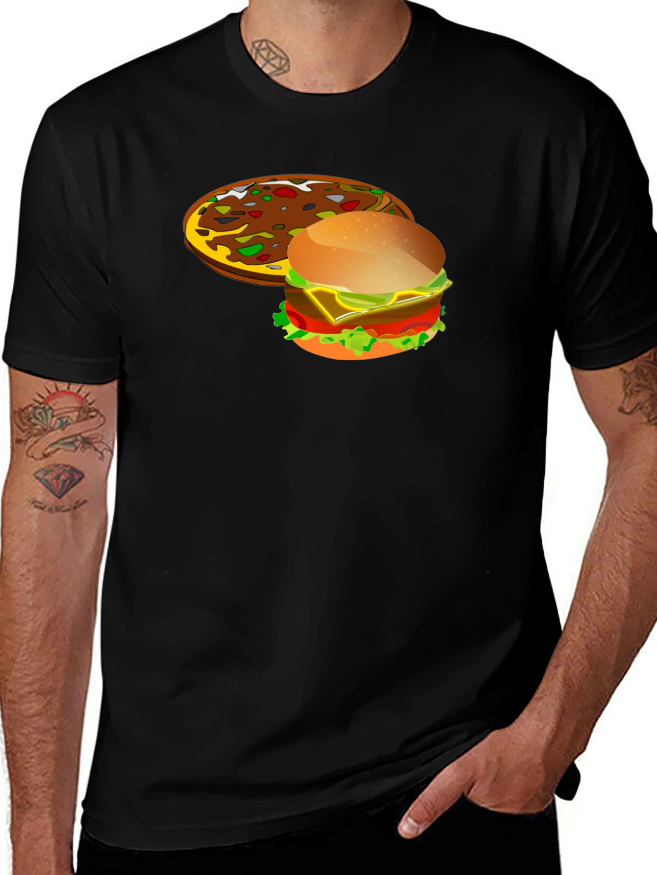 Pizza & Burger Graphic T-Shirt - Novelty Food Tee