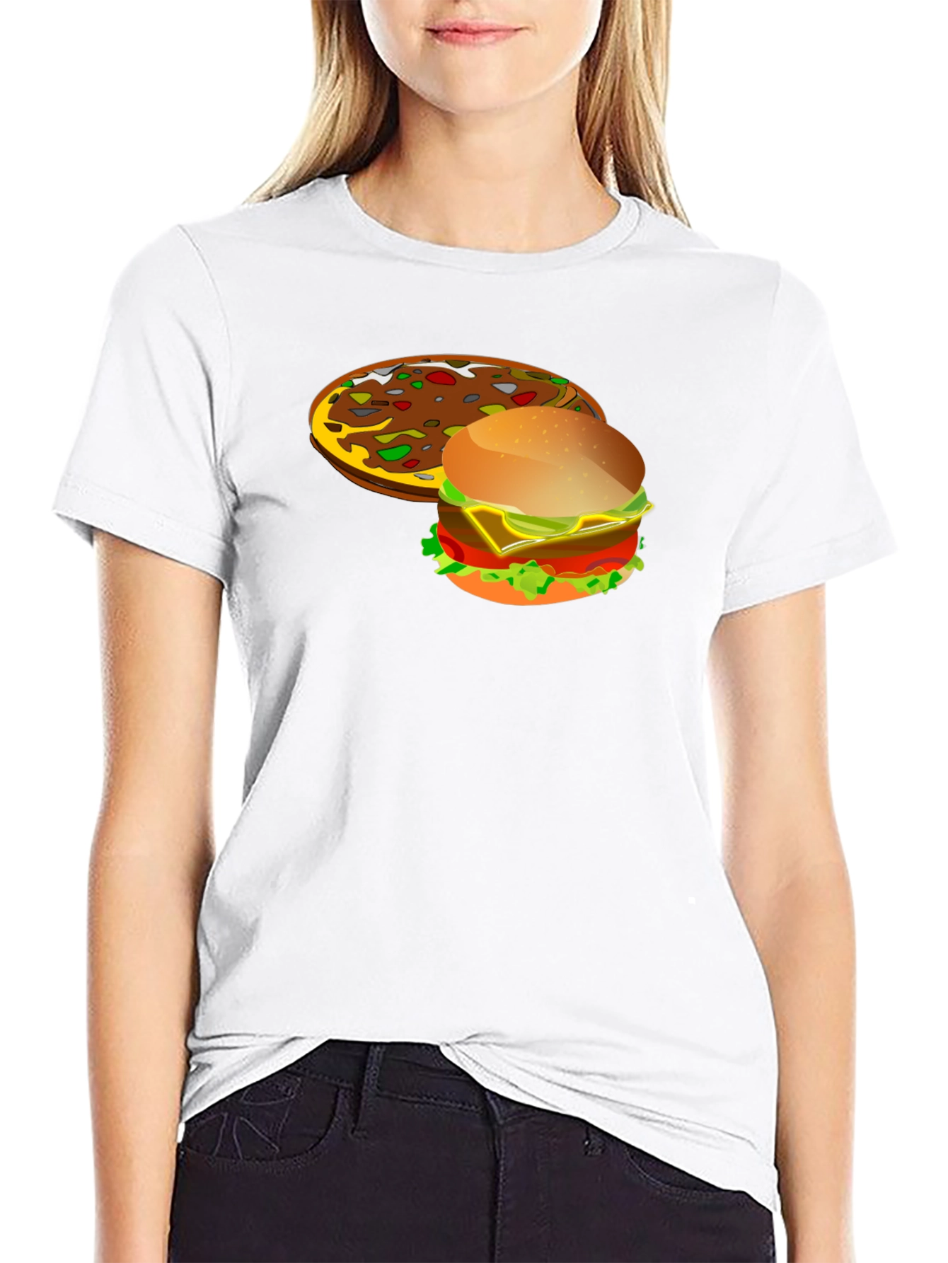 Pizza & Burger Graphic T-Shirt - Novelty Food Tee