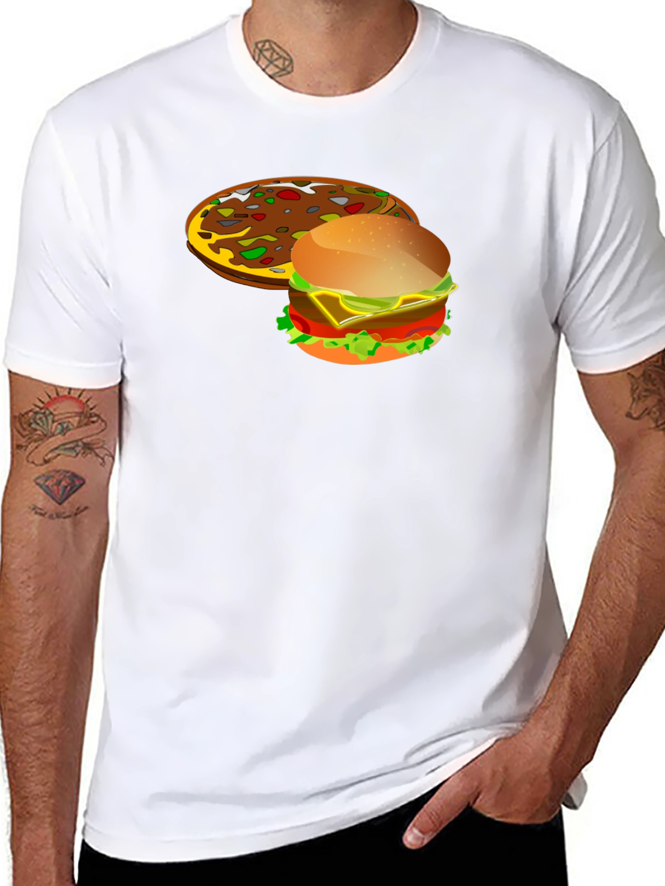 Pizza & Burger Graphic T-Shirt - Novelty Food Tee