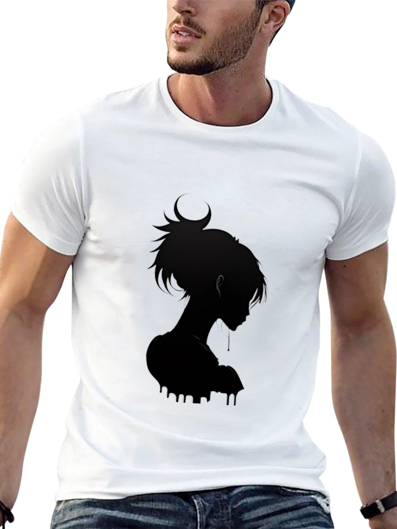 Stylish Black Anime Silhouette Graphic Tee