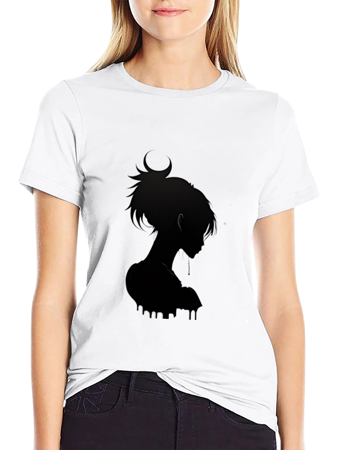 Stylish Black Anime Silhouette Graphic Tee