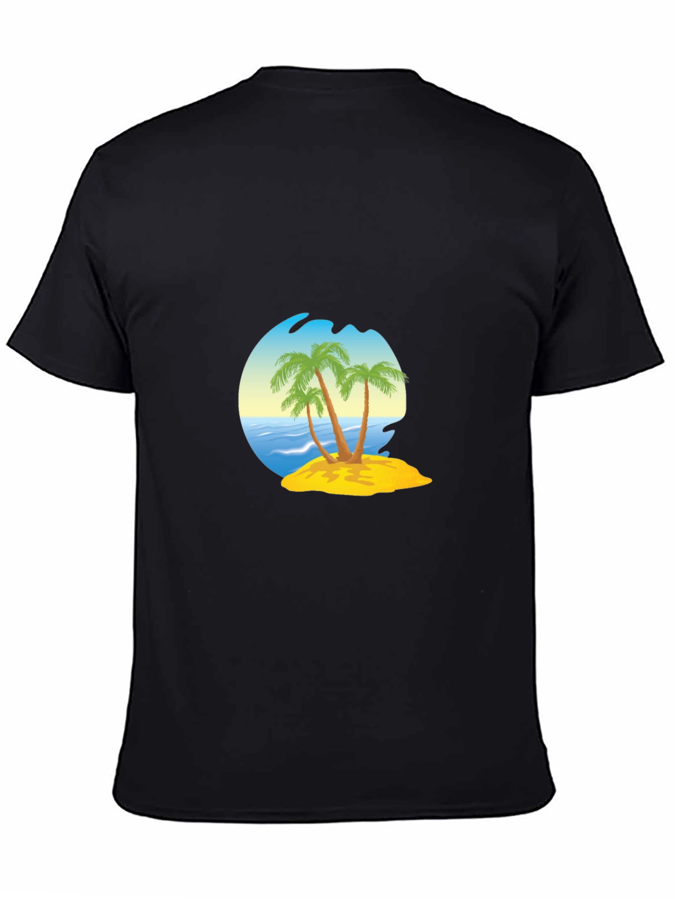 Island Palm Tee - Black Cotton Blend T-Shirt