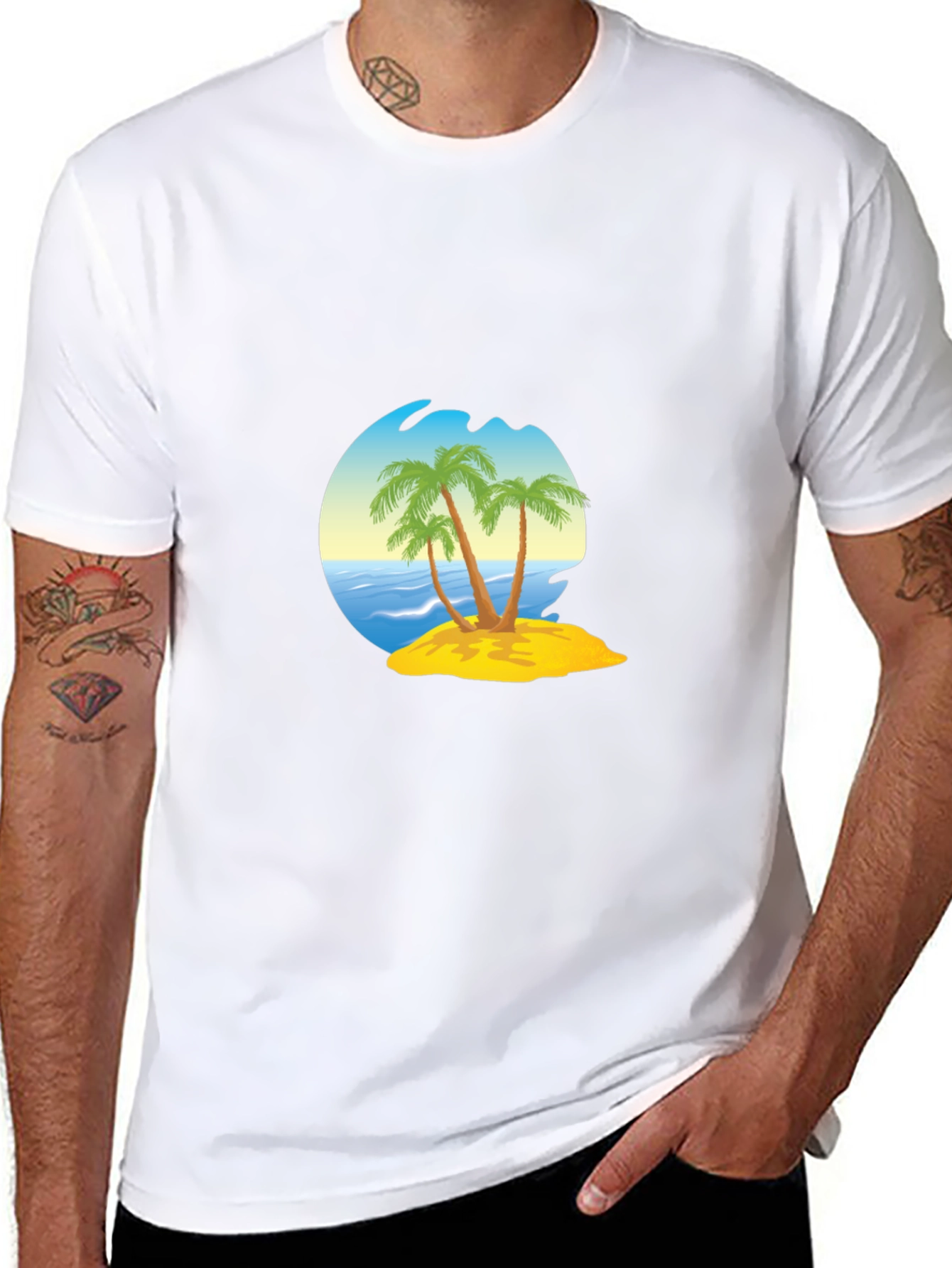 Island Palm Tee - Black Cotton Blend T-Shirt