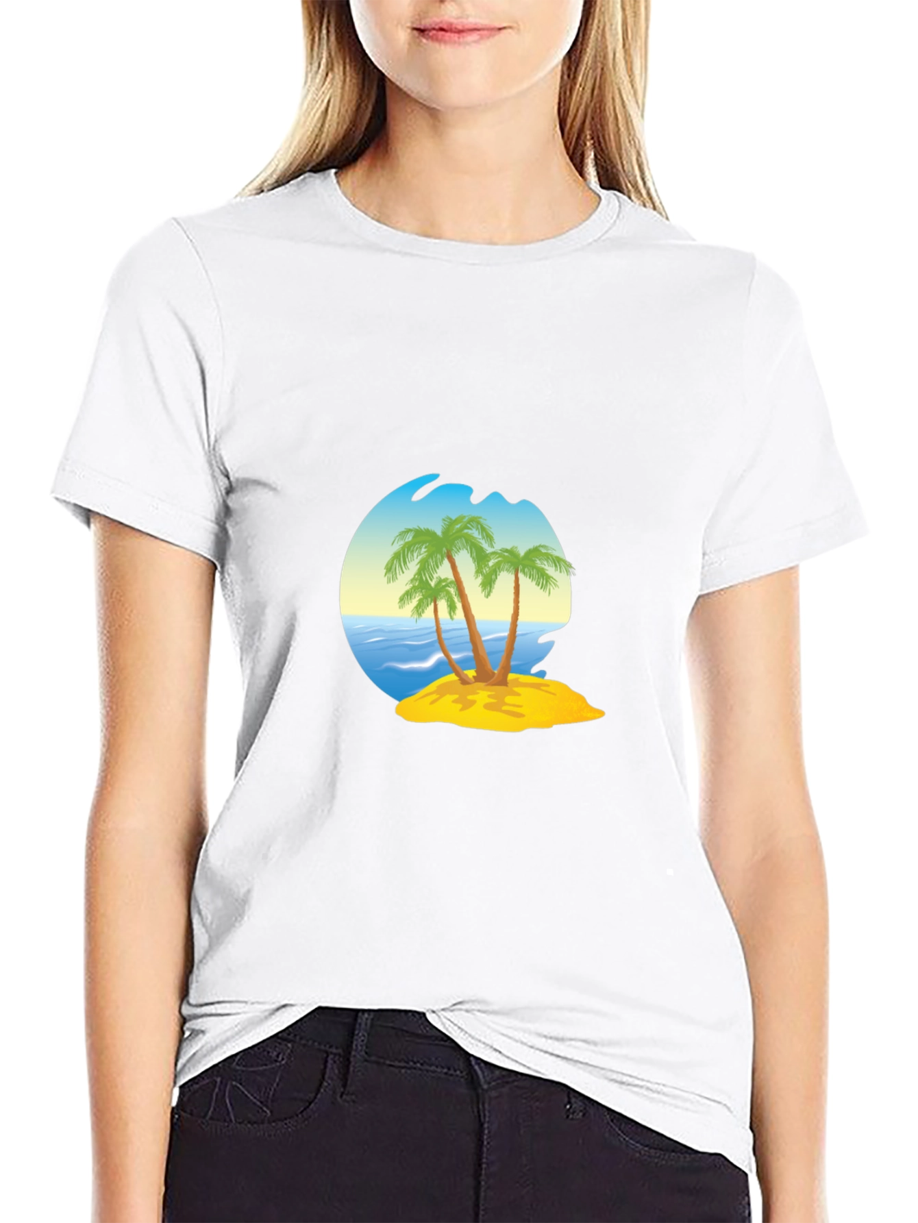 Island Palm Tee - Black Cotton Blend T-Shirt