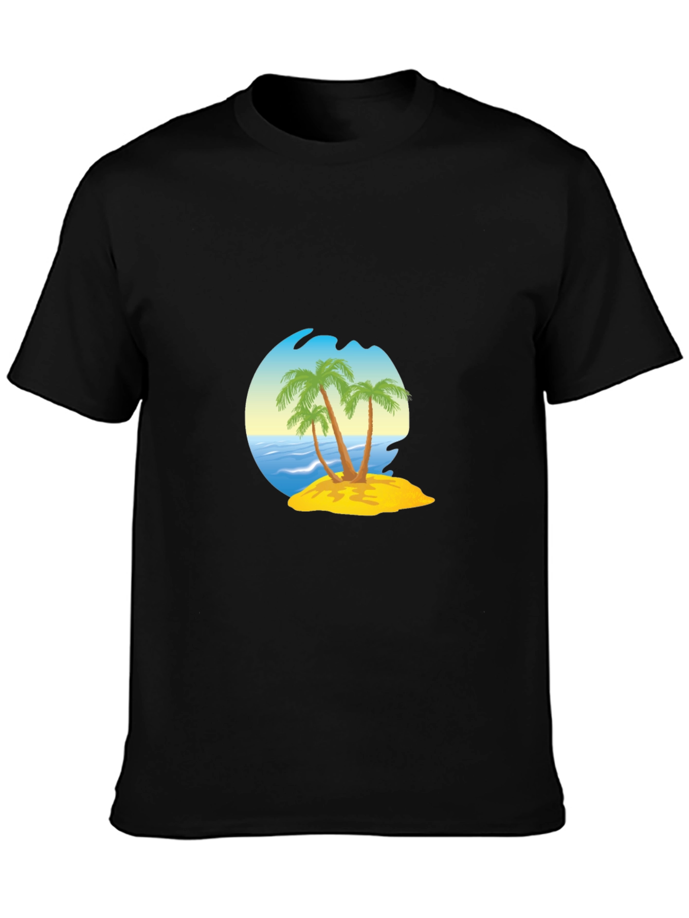 Island Palm Tee - Black Cotton Blend T-Shirt