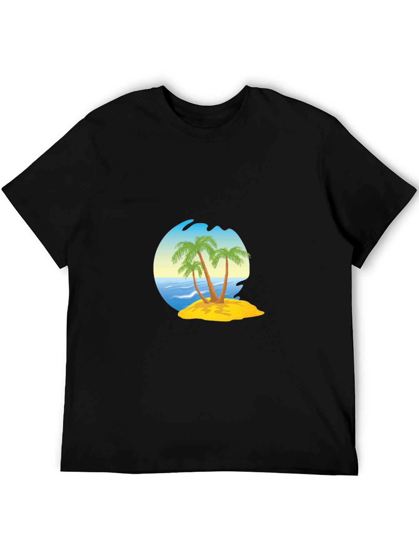 Island Palm Tee - Black Cotton Blend T-Shirt