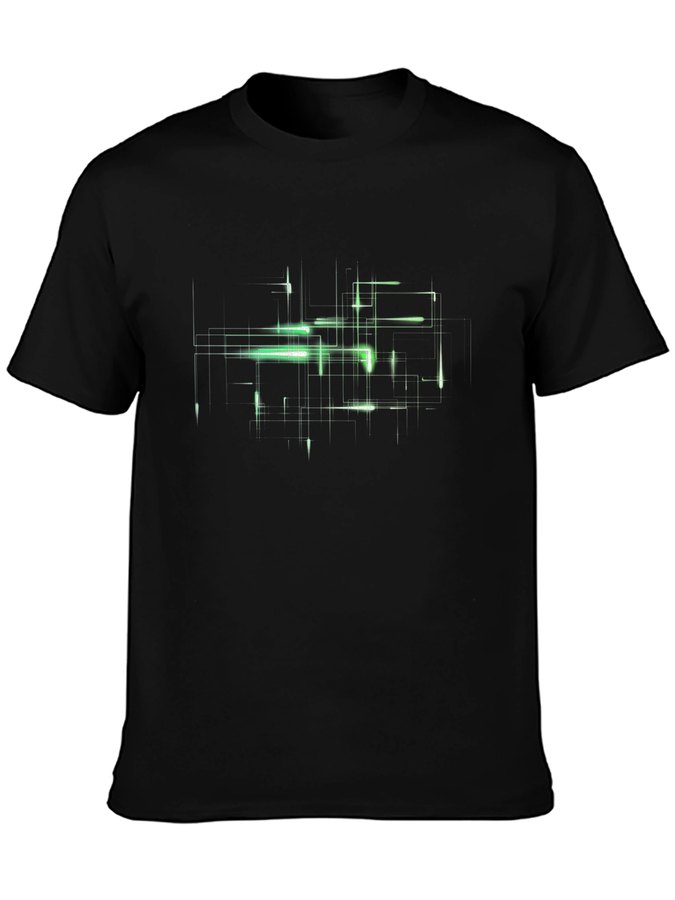 Futuristic Green Grid Graphic Black T-Shirt