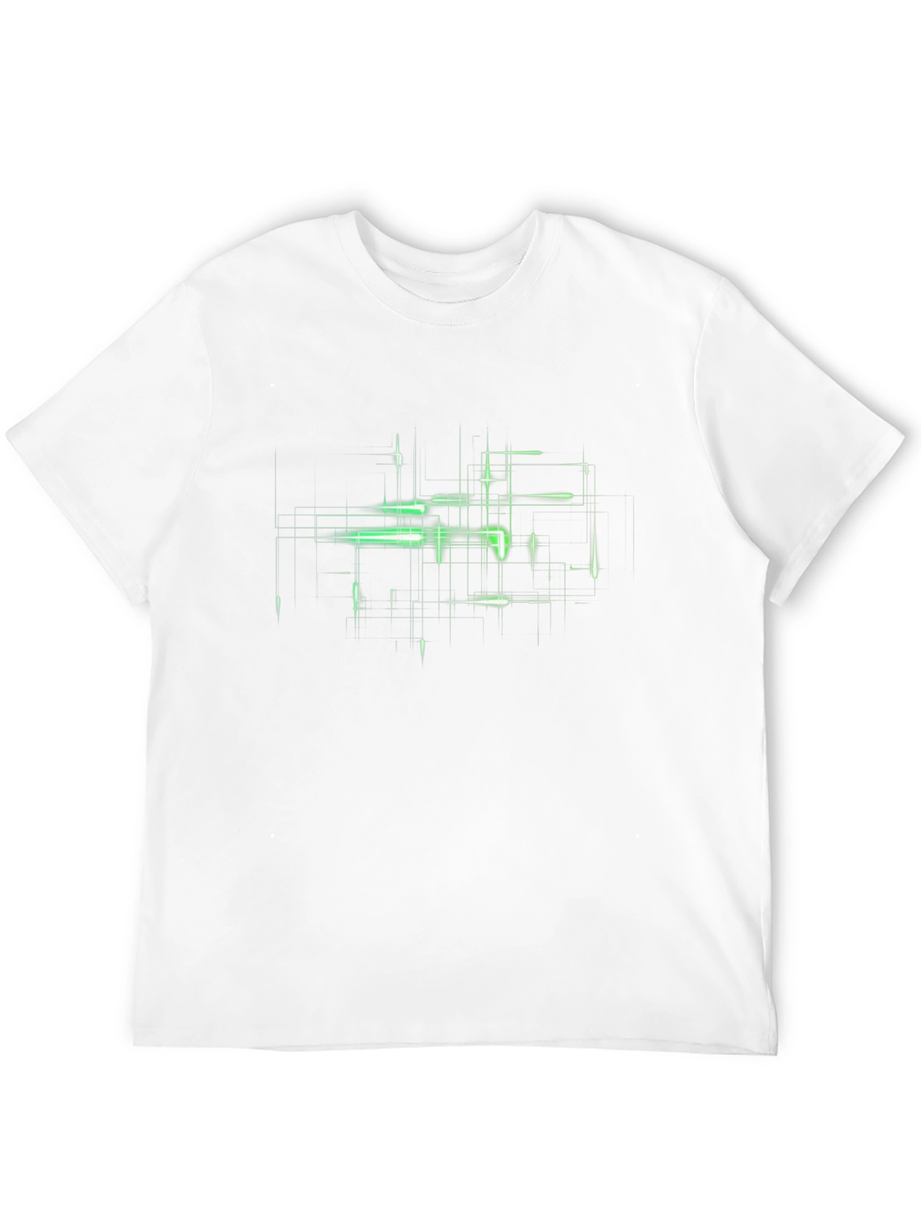 Futuristic Green Grid Graphic Black T-Shirt