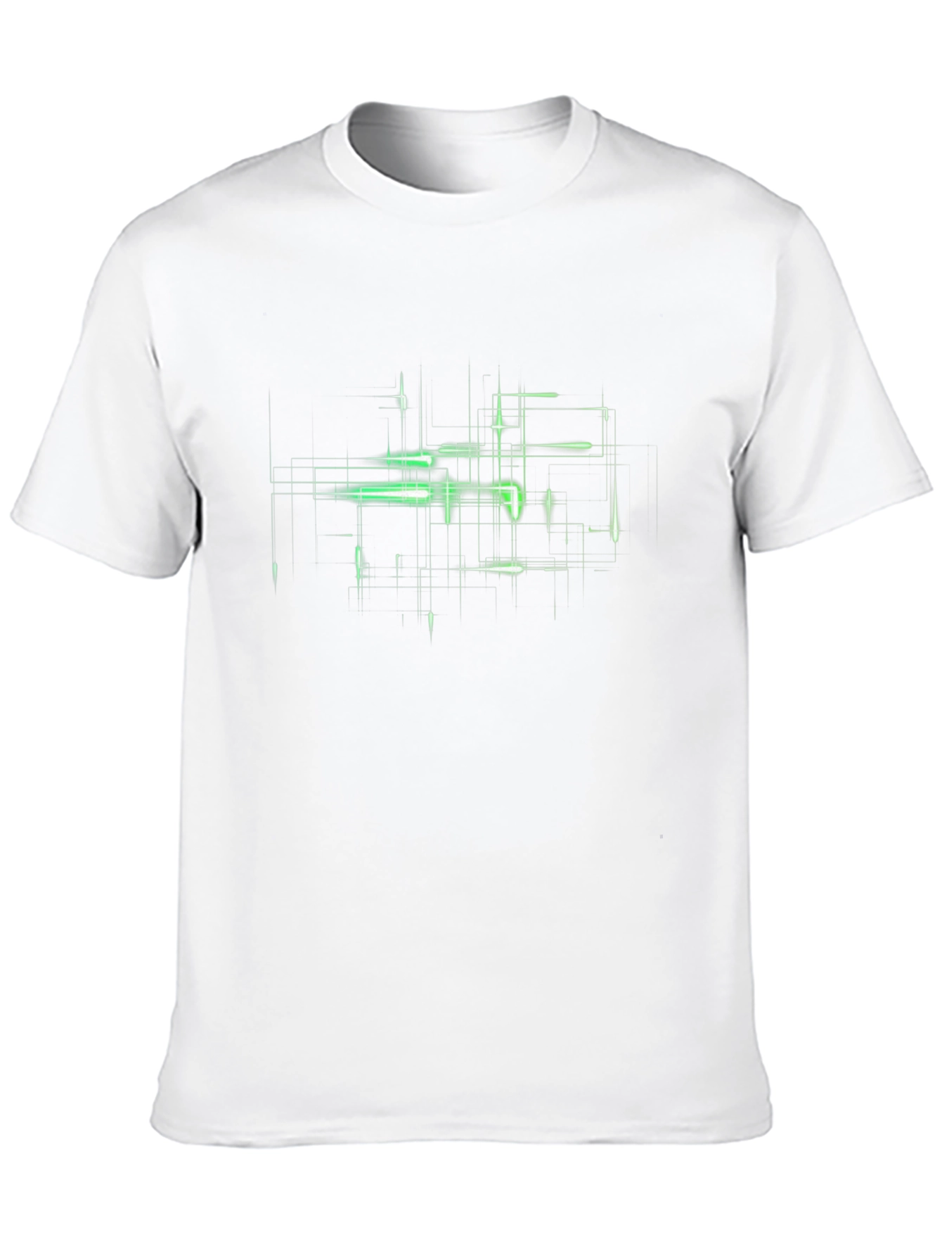 Futuristic Green Grid Graphic Black T-Shirt
