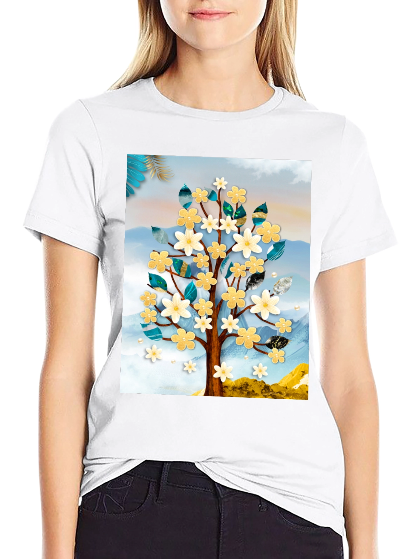 Floral Tree Graphic Tee - Modern Art Shirt