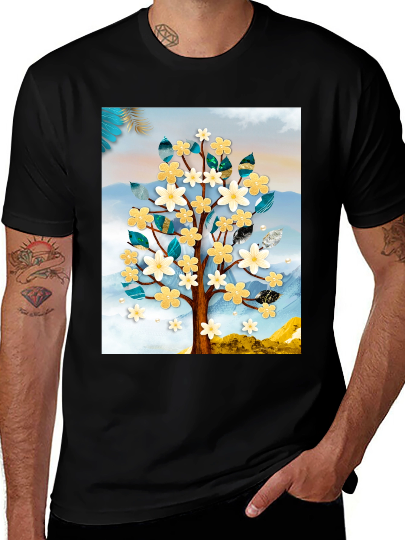Floral Tree Graphic Tee - Modern Art Shirt