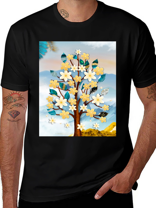 Floral Tree Graphic Tee - Modern Art Shirt