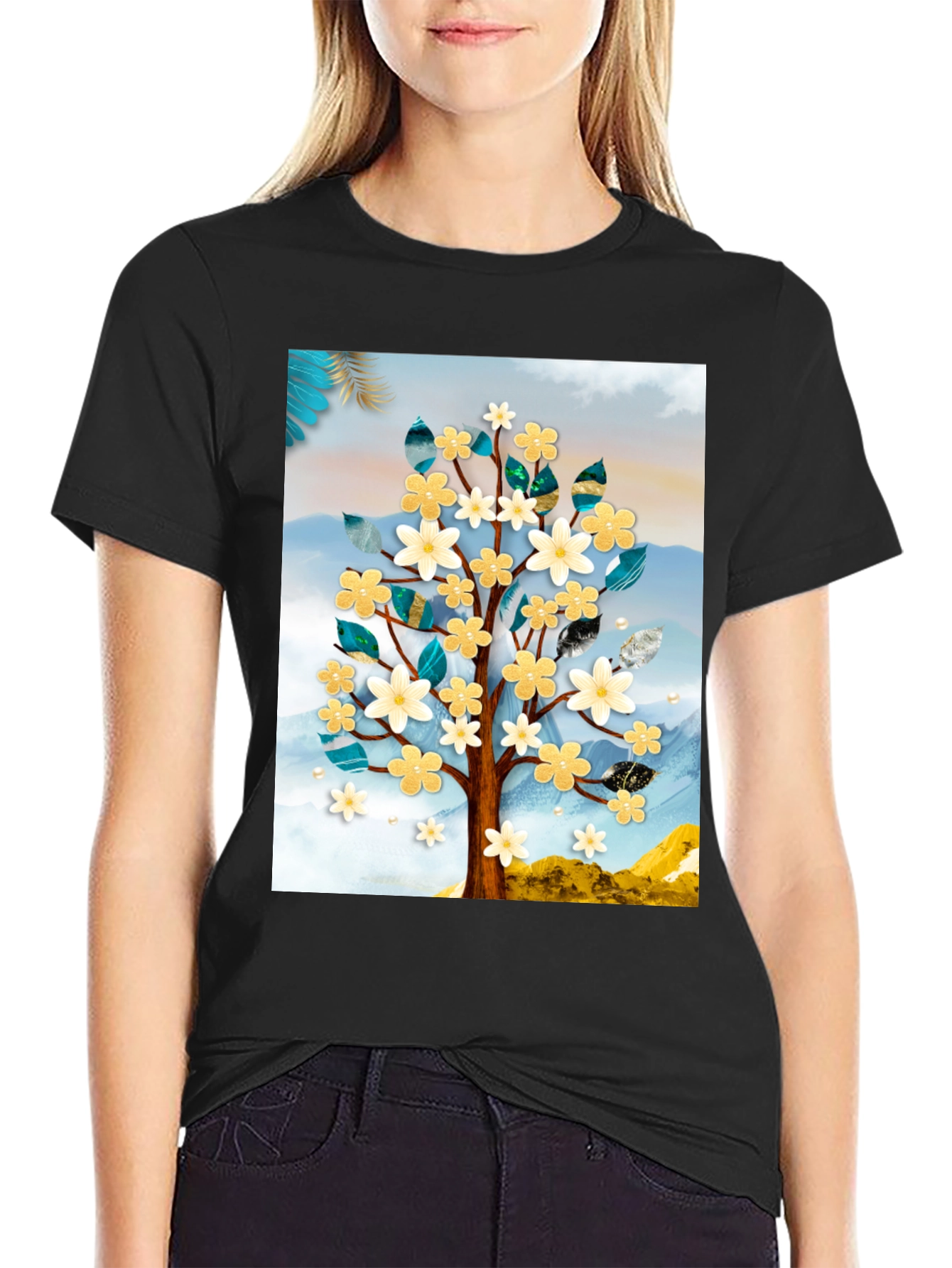 Floral Tree Graphic Tee - Modern Art Shirt