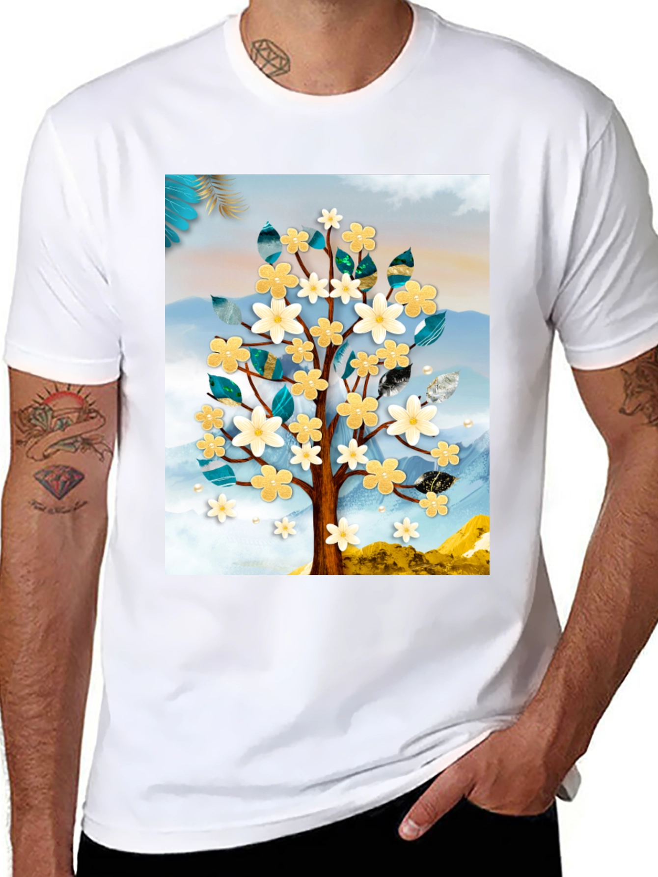 Floral Tree Graphic Tee - Modern Art Shirt