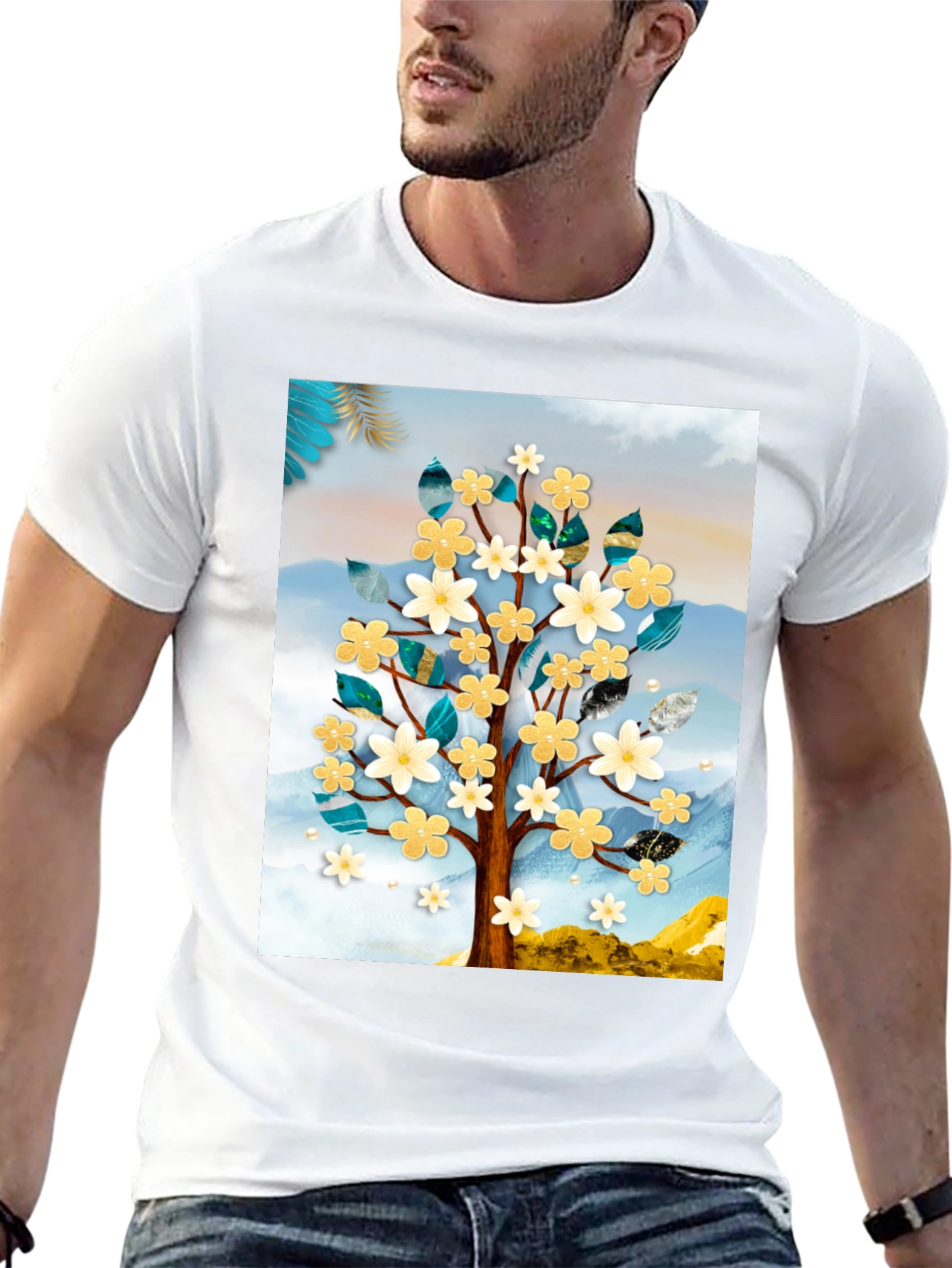 Floral Tree Graphic Tee - Modern Art Shirt