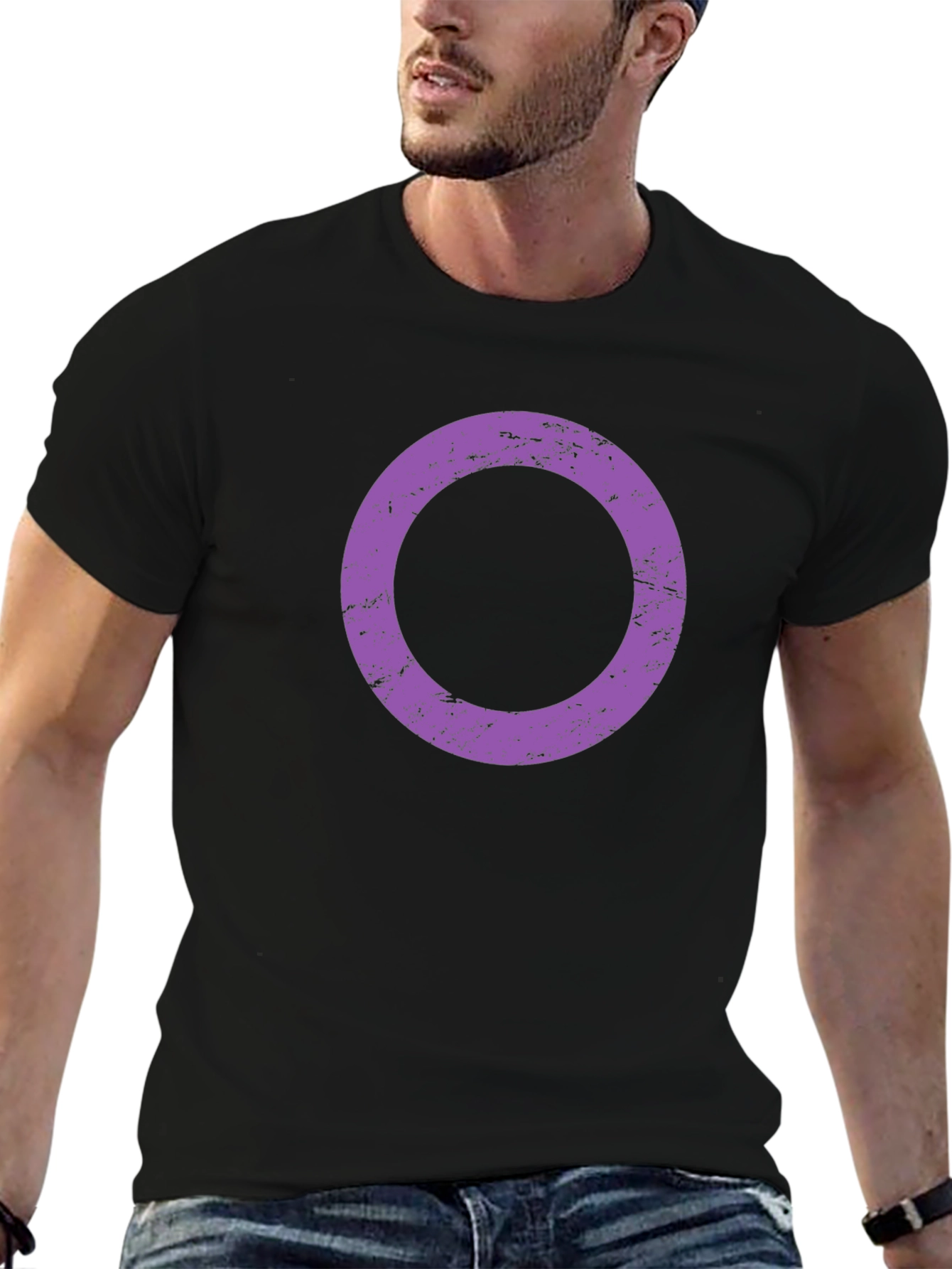 Black Tee with Purple Distressed Circle