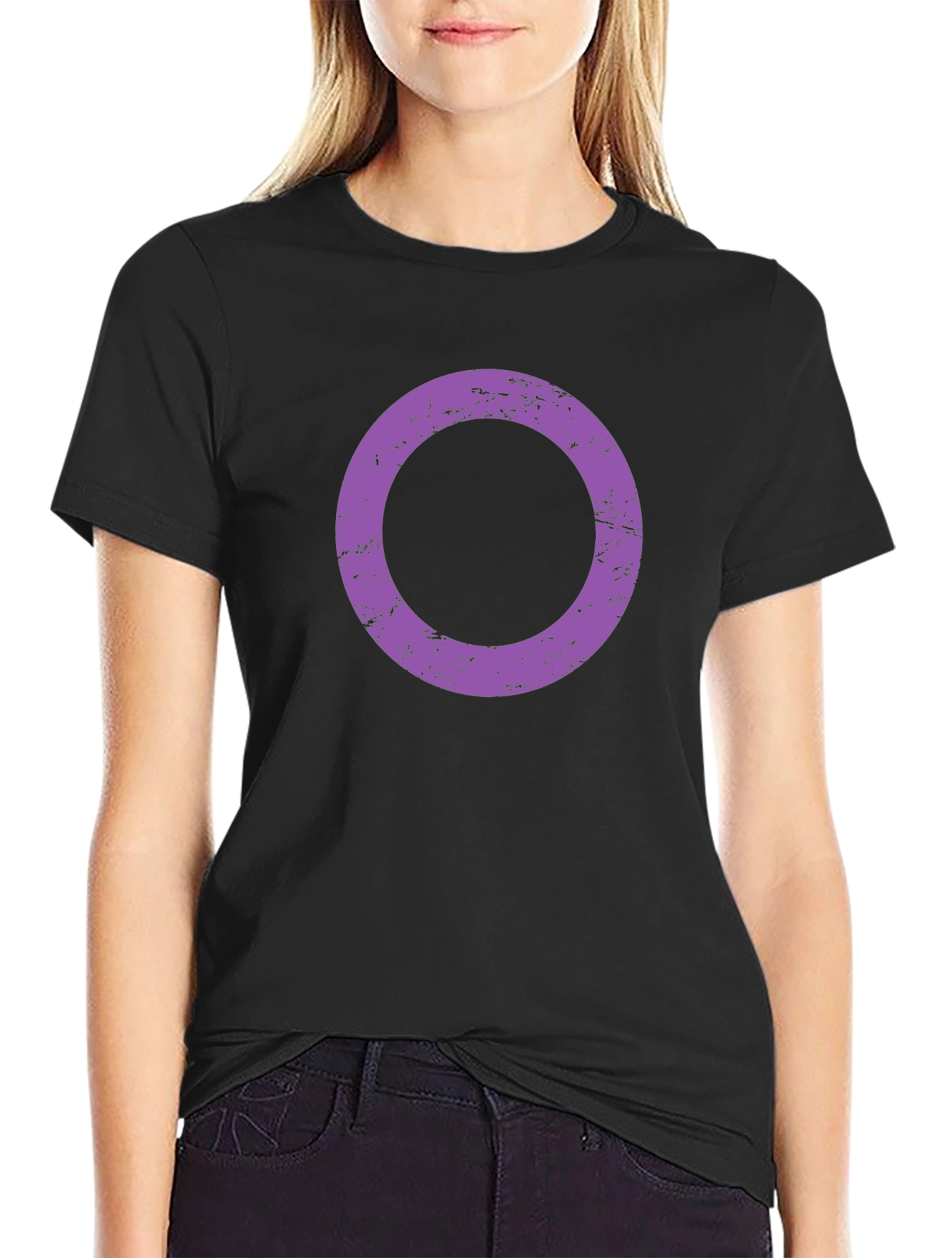 Black Tee with Purple Distressed Circle