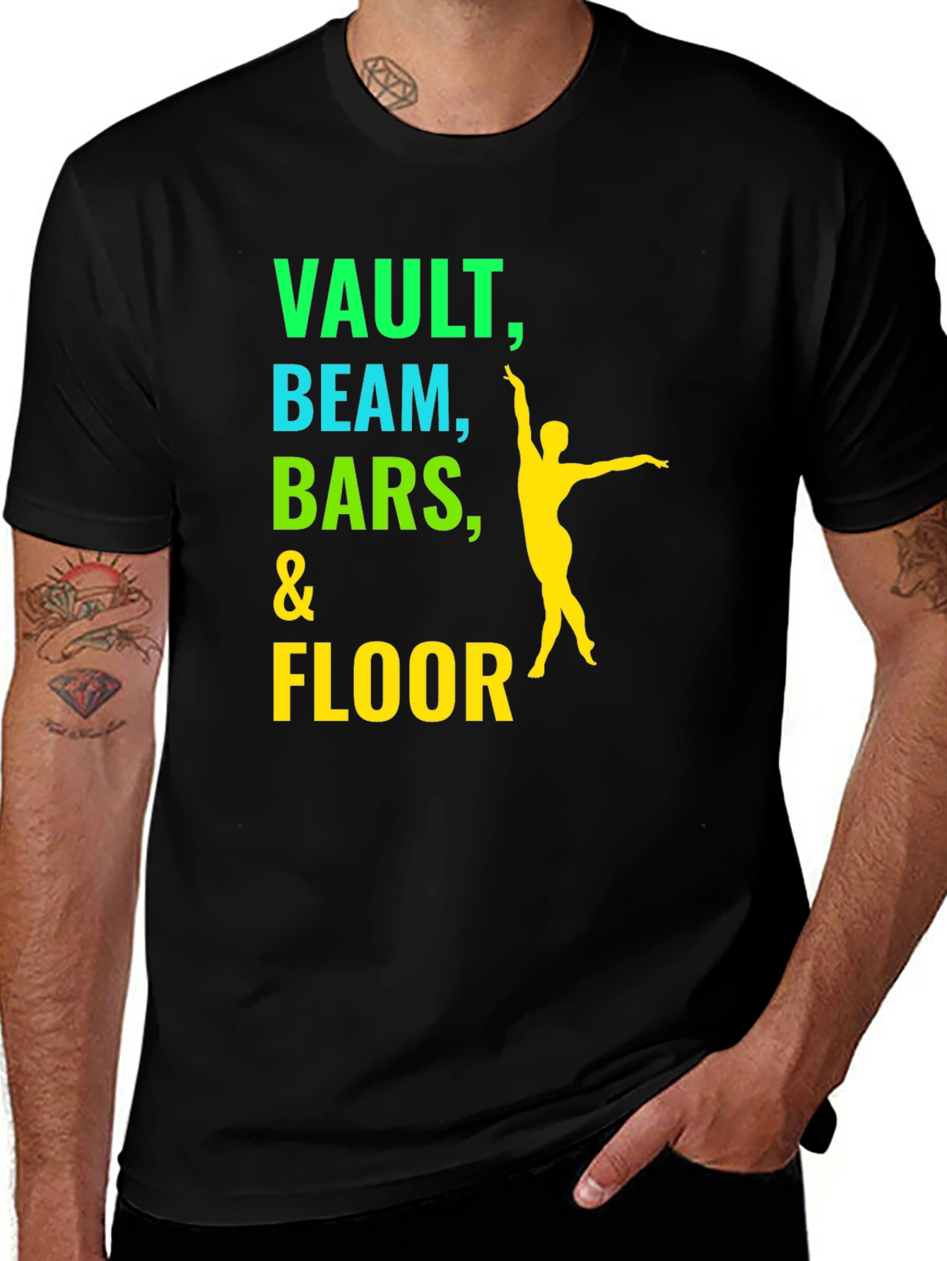 Gymnastics T-Shirt: Vault Beam Bars & Floor