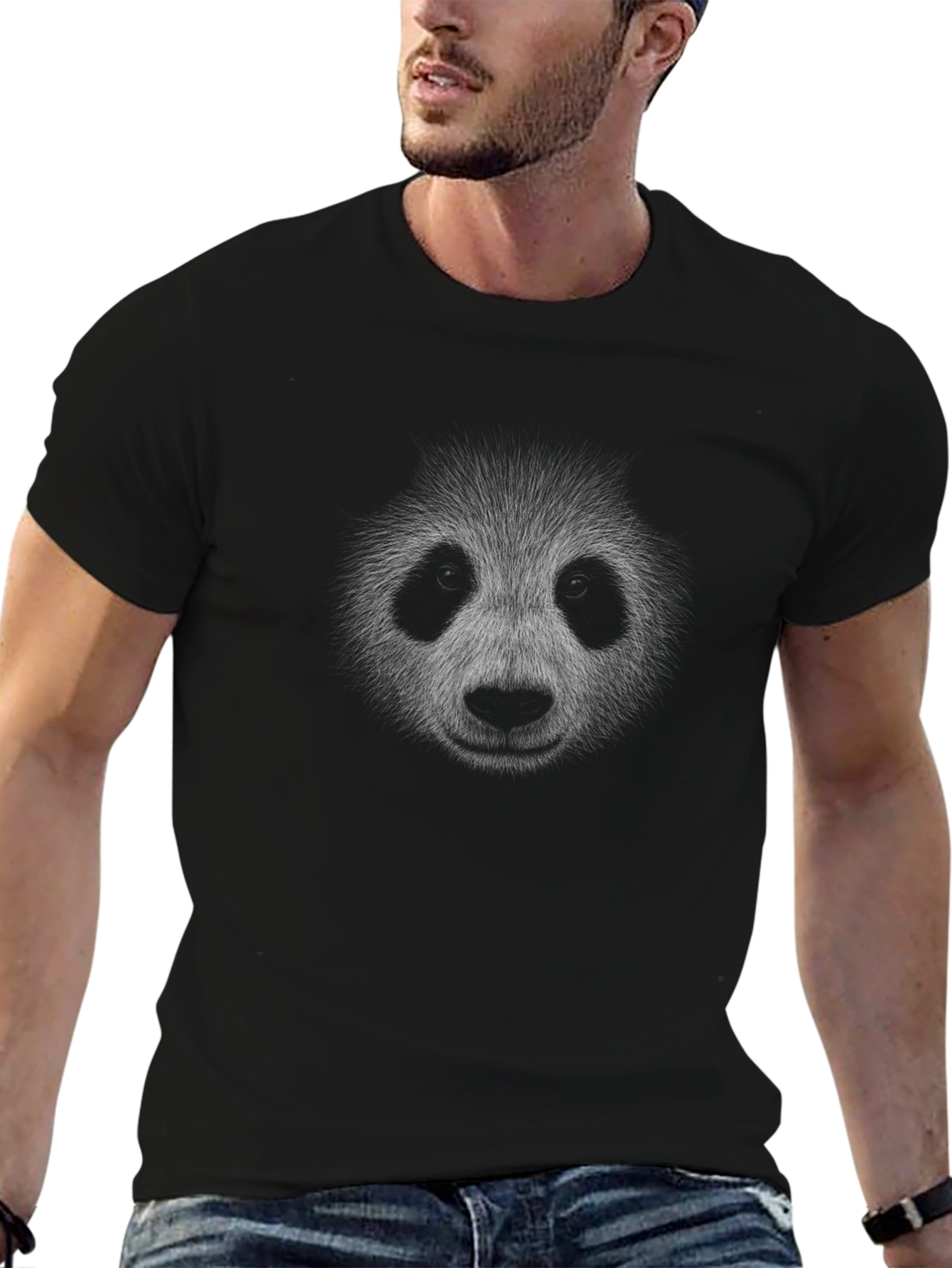 Panda Face Graphic T-Shirt - Black