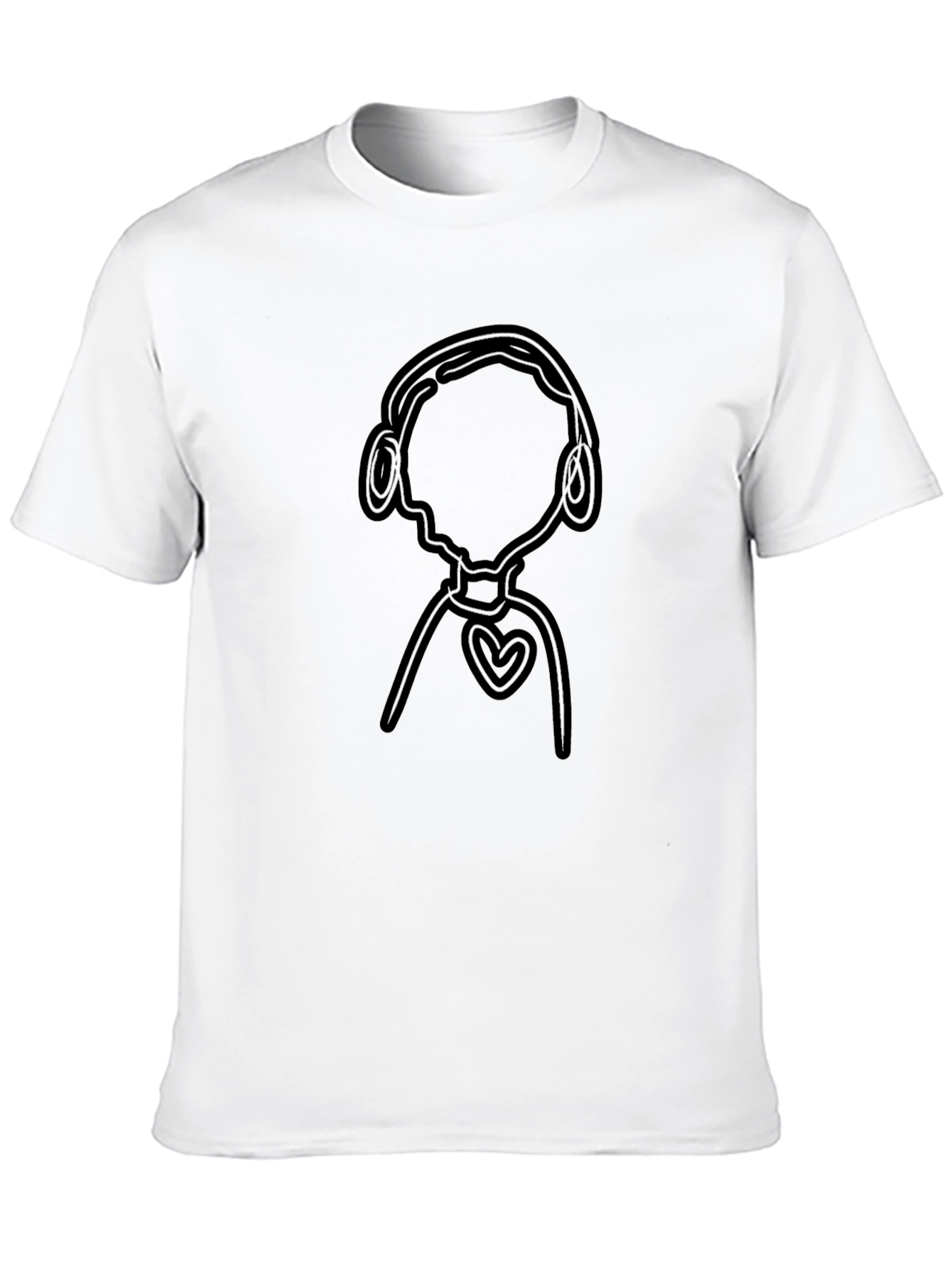 Line Art Heart Headphones Black T-Shirt