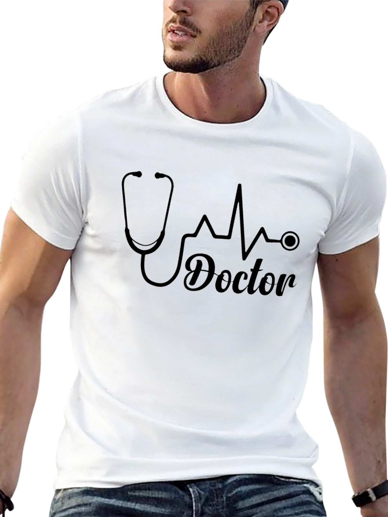Doctor Stethoscope Heartbeat Graphic T-Shirt