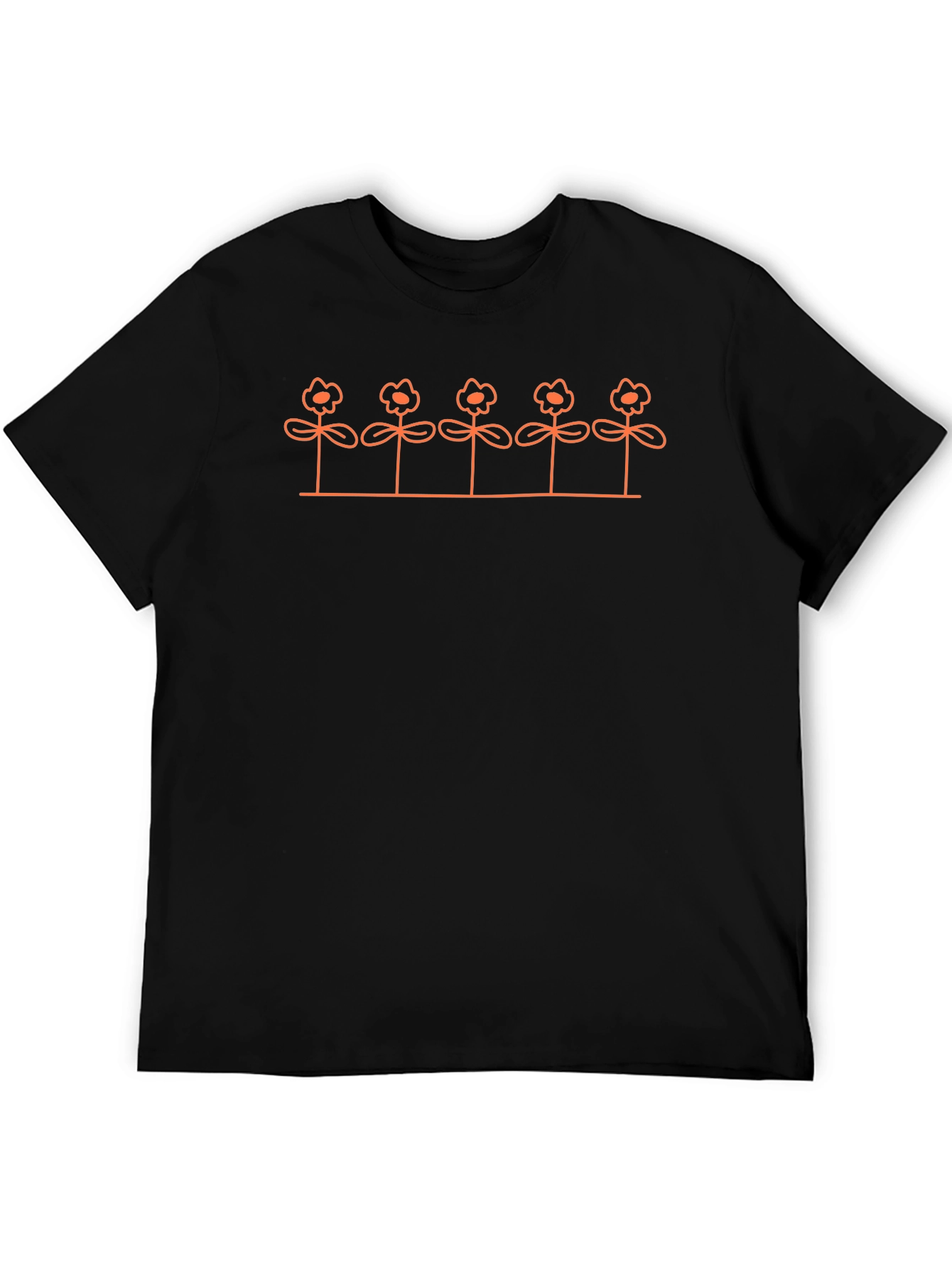 Mens Black Tee with Orange Flower Graphic