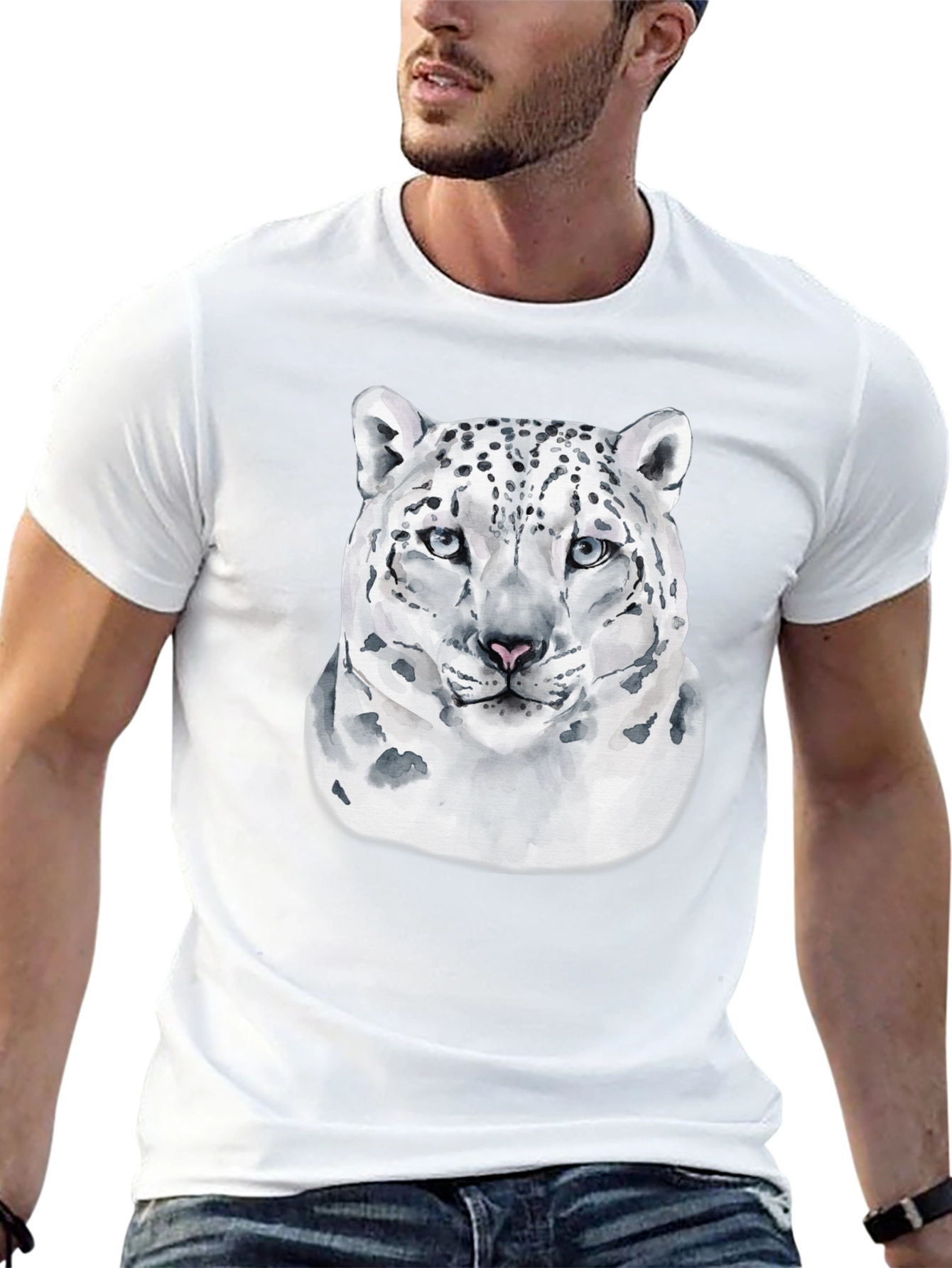 Snow Leopard Graphic T-Shirt - Cool Cat Design