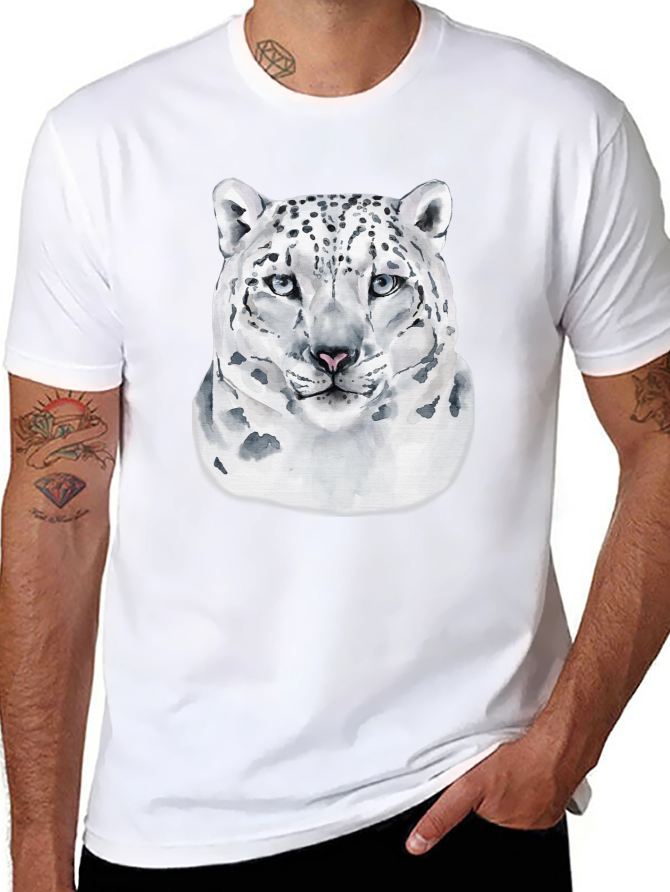 Snow Leopard Graphic T-Shirt - Cool Cat Design