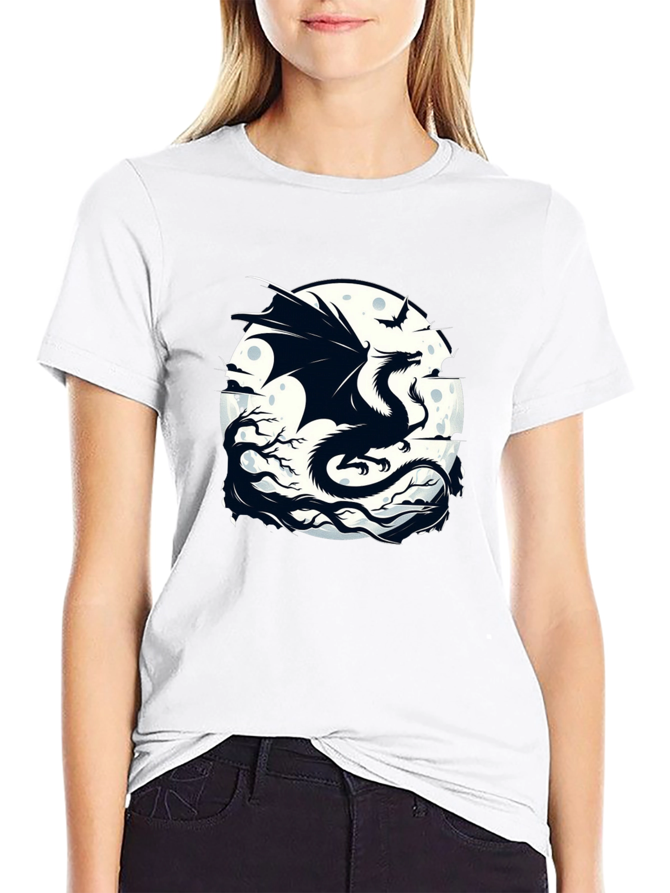 Dragon Moon Graphic Tee - Black