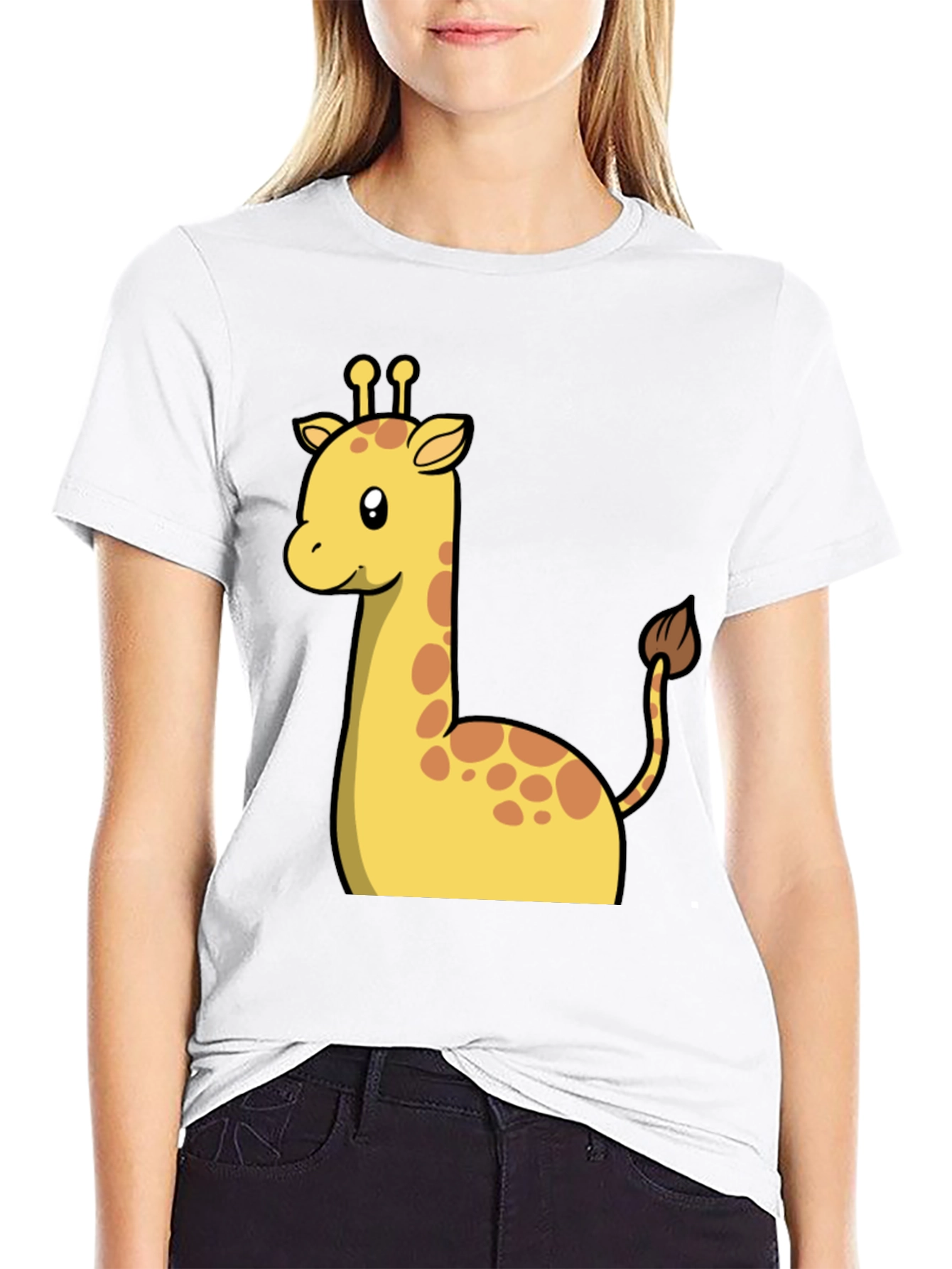 Cute Giraffe Graphic Tee - Black
