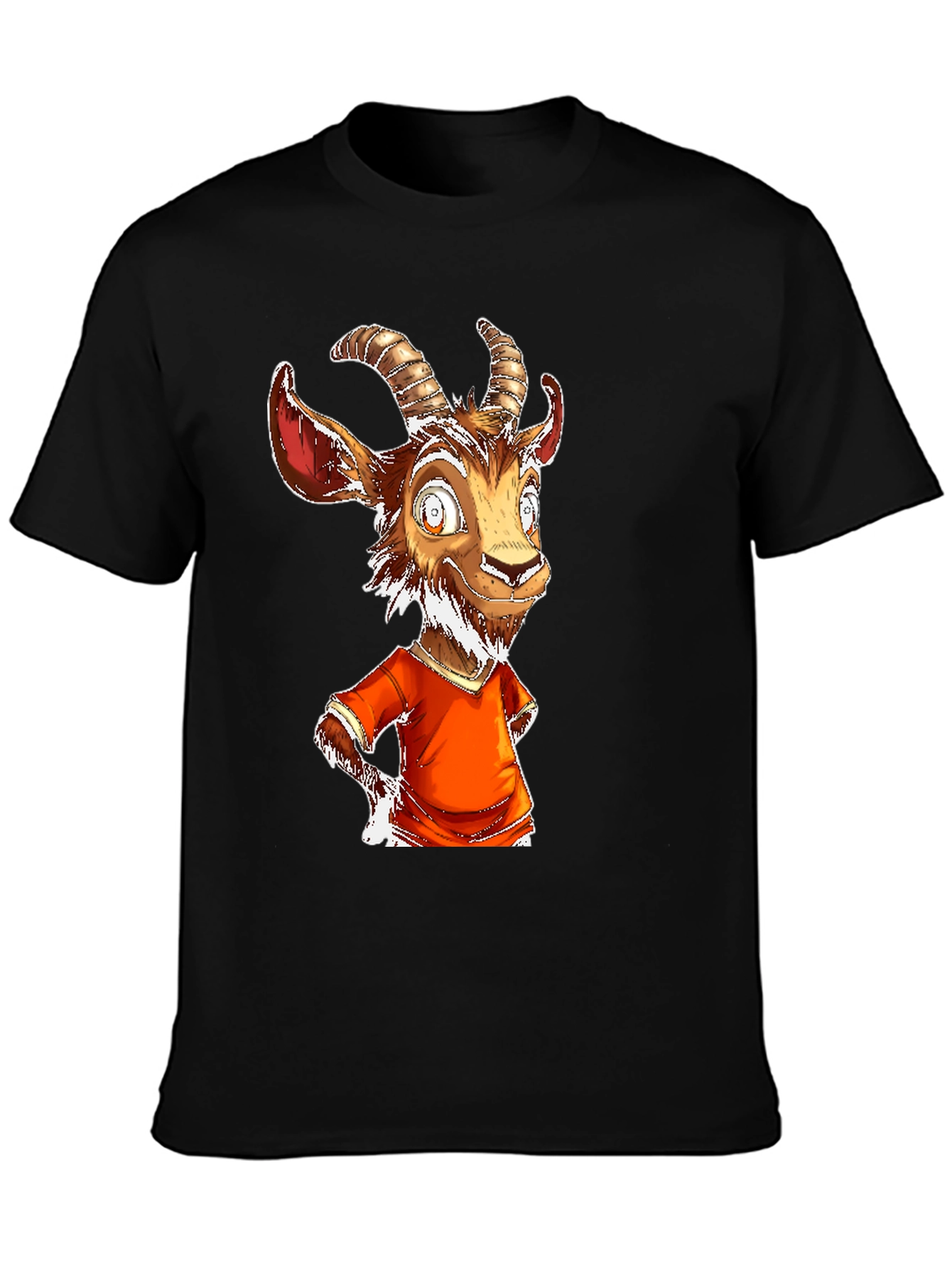 Goat Cartoon Graphic Tee - Black