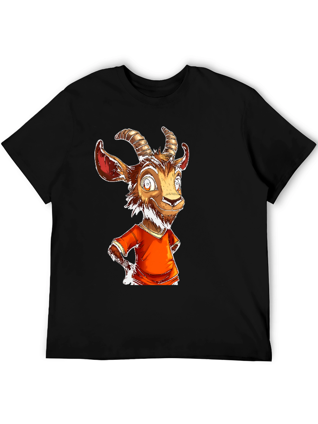 Goat Cartoon Graphic Tee - Black